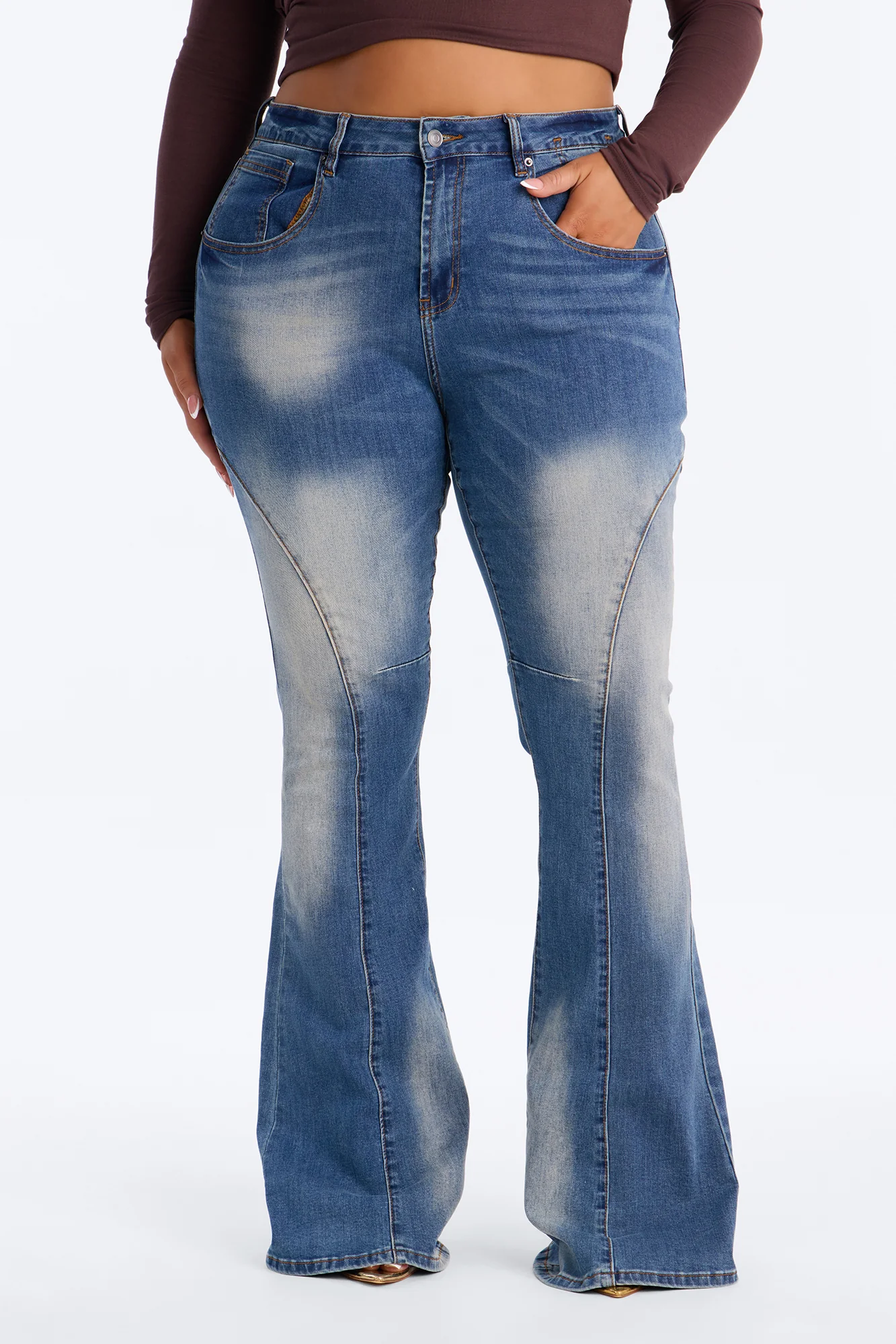 Raleigh Mid Rise Flare Jeans - Dark Wash - Image 5