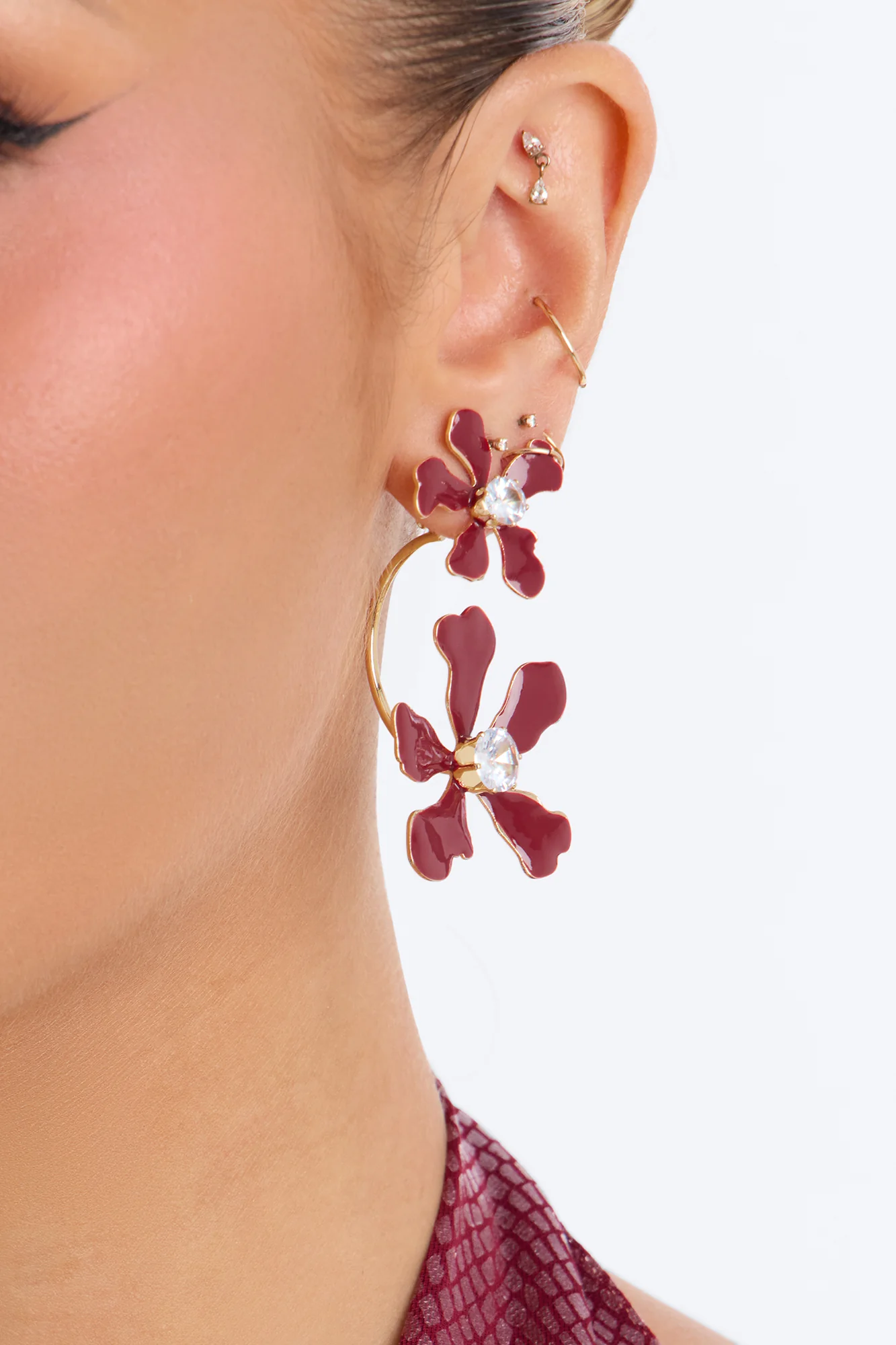 Rare Flower Drop Earrings - Burgundy