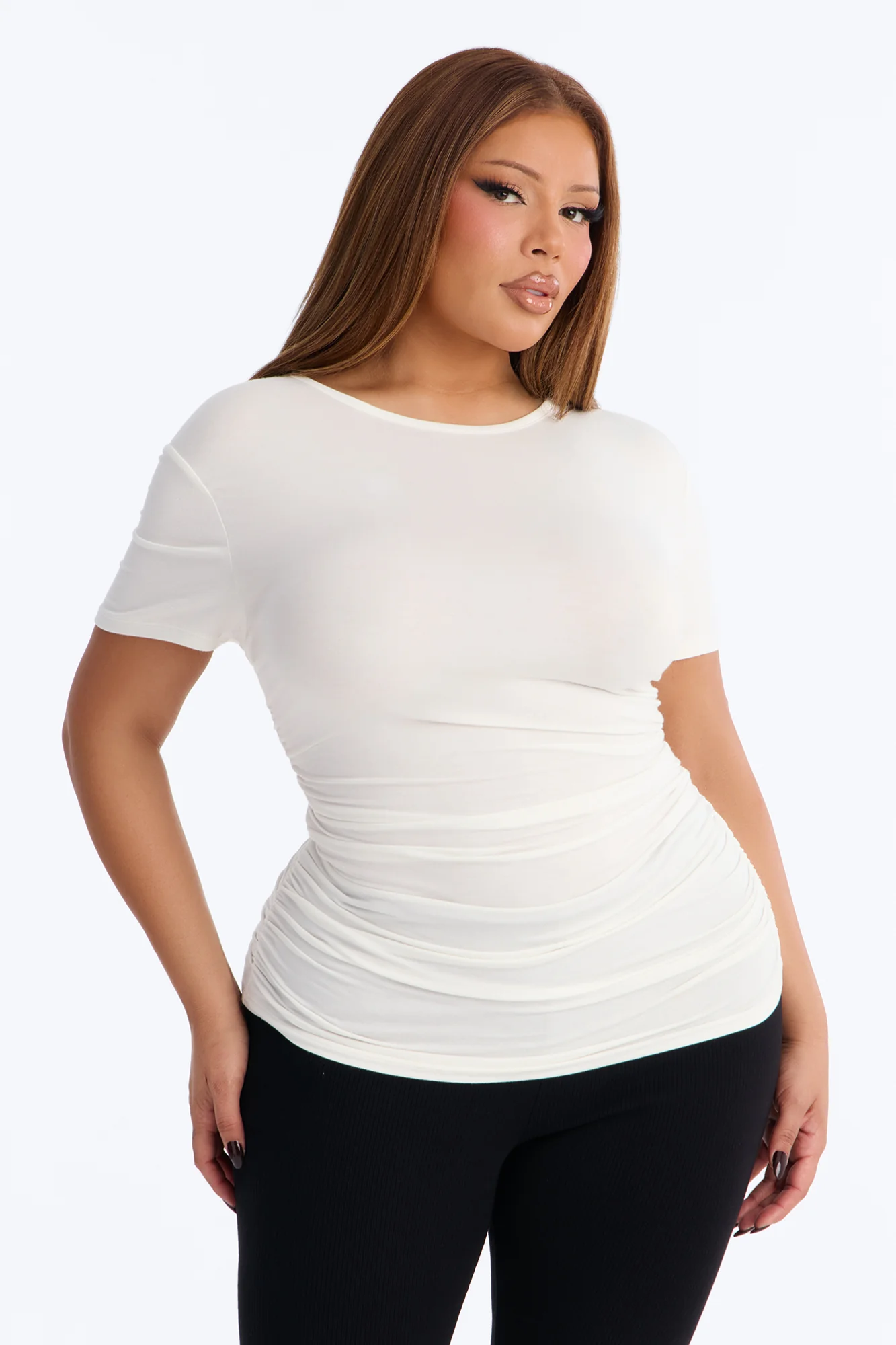 Raven Ruched Short Sleeve Top - White - Image 4