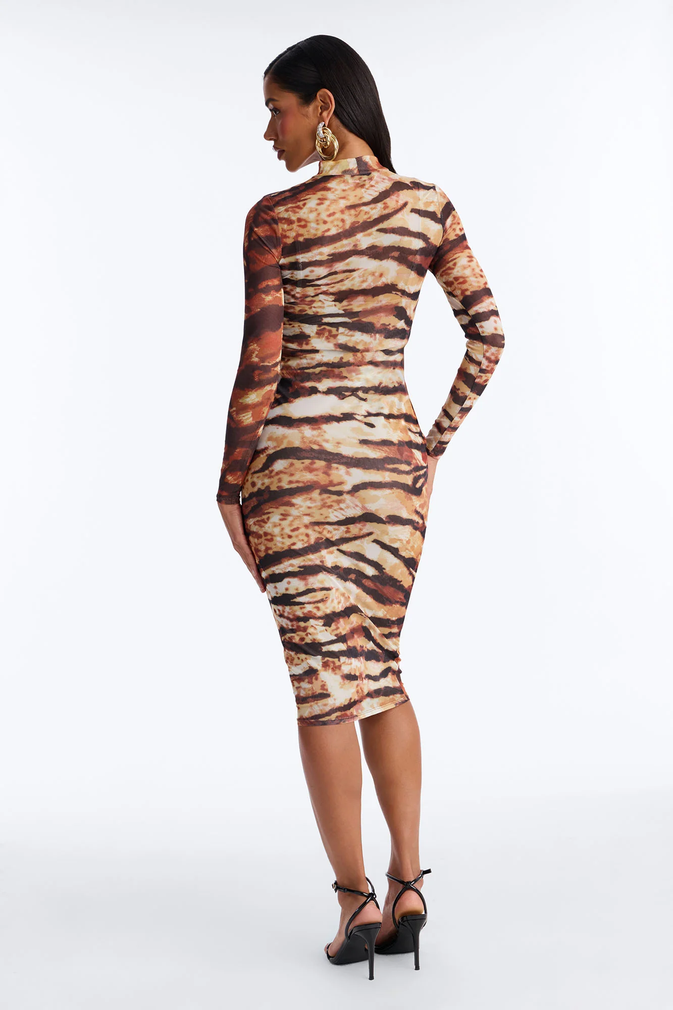 Rawr Animal Mesh Midi Dress - Orange/combo - Image 4