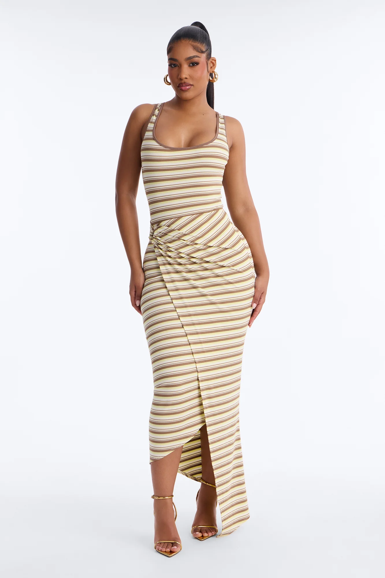 Rayna Striped Ribbed Maxi Dress - Brown/combo
