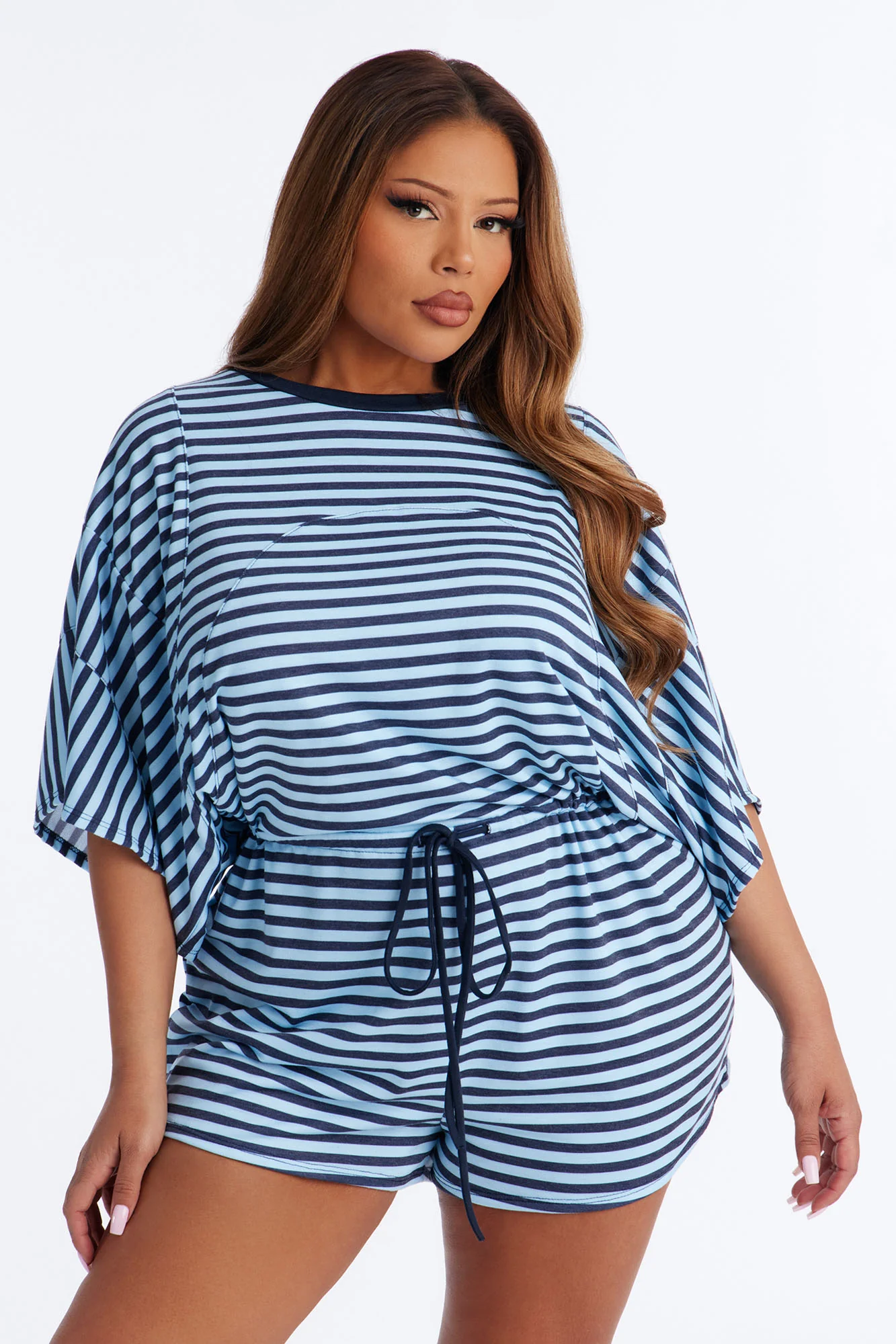 Read Between The Lines French Terry Romper - Blue - Image 5