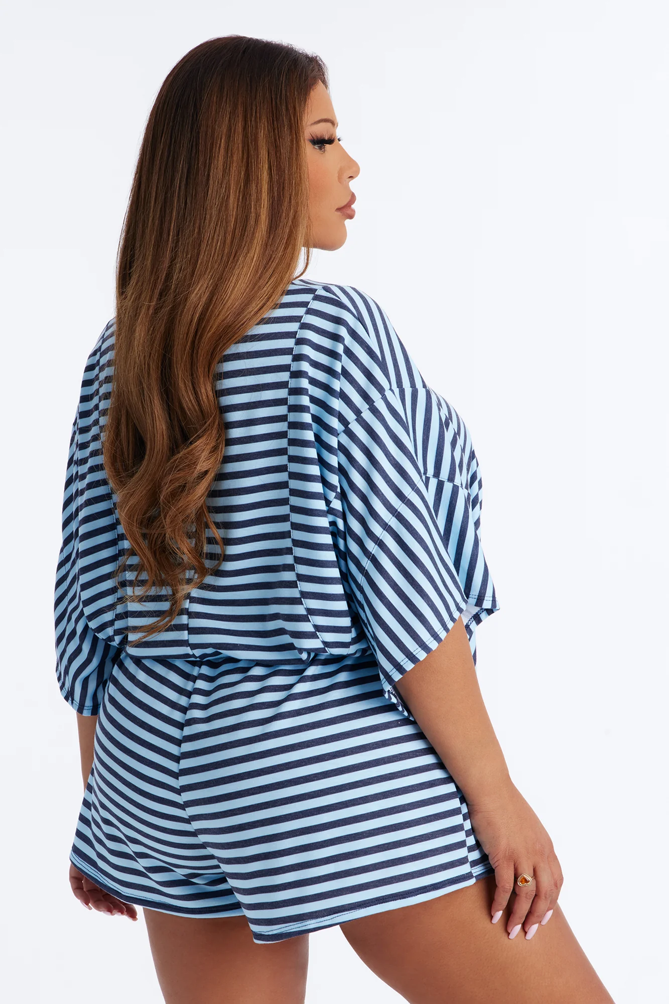 Read Between The Lines French Terry Romper - Blue - Image 8