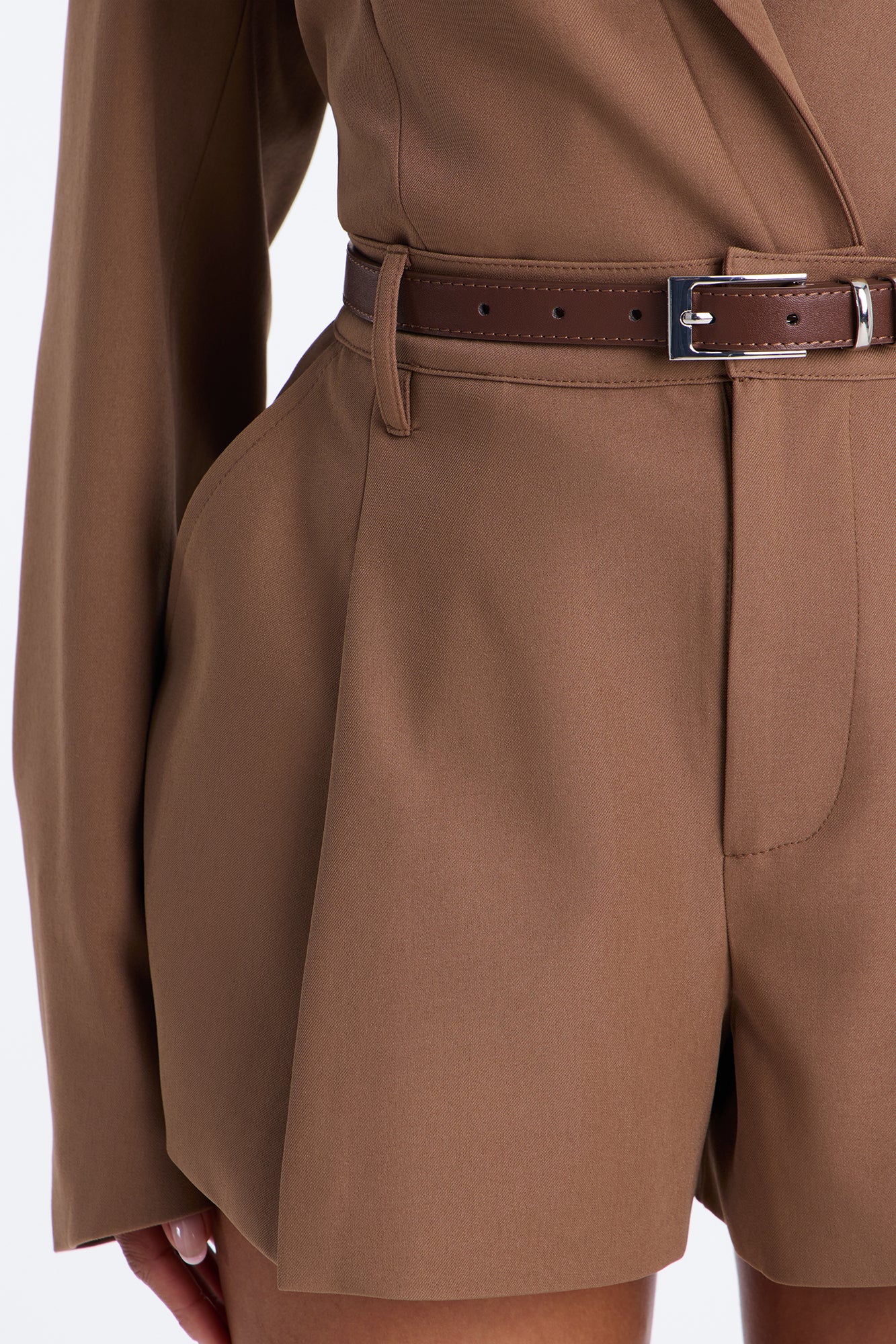 Ready To Work Crepe Pleated Trouser Short - Brown - Image 3