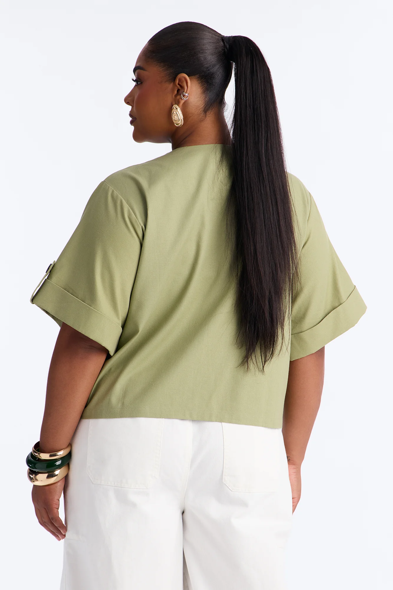 Ready When You Are Cuffed Linen Top - Olive - Image 8