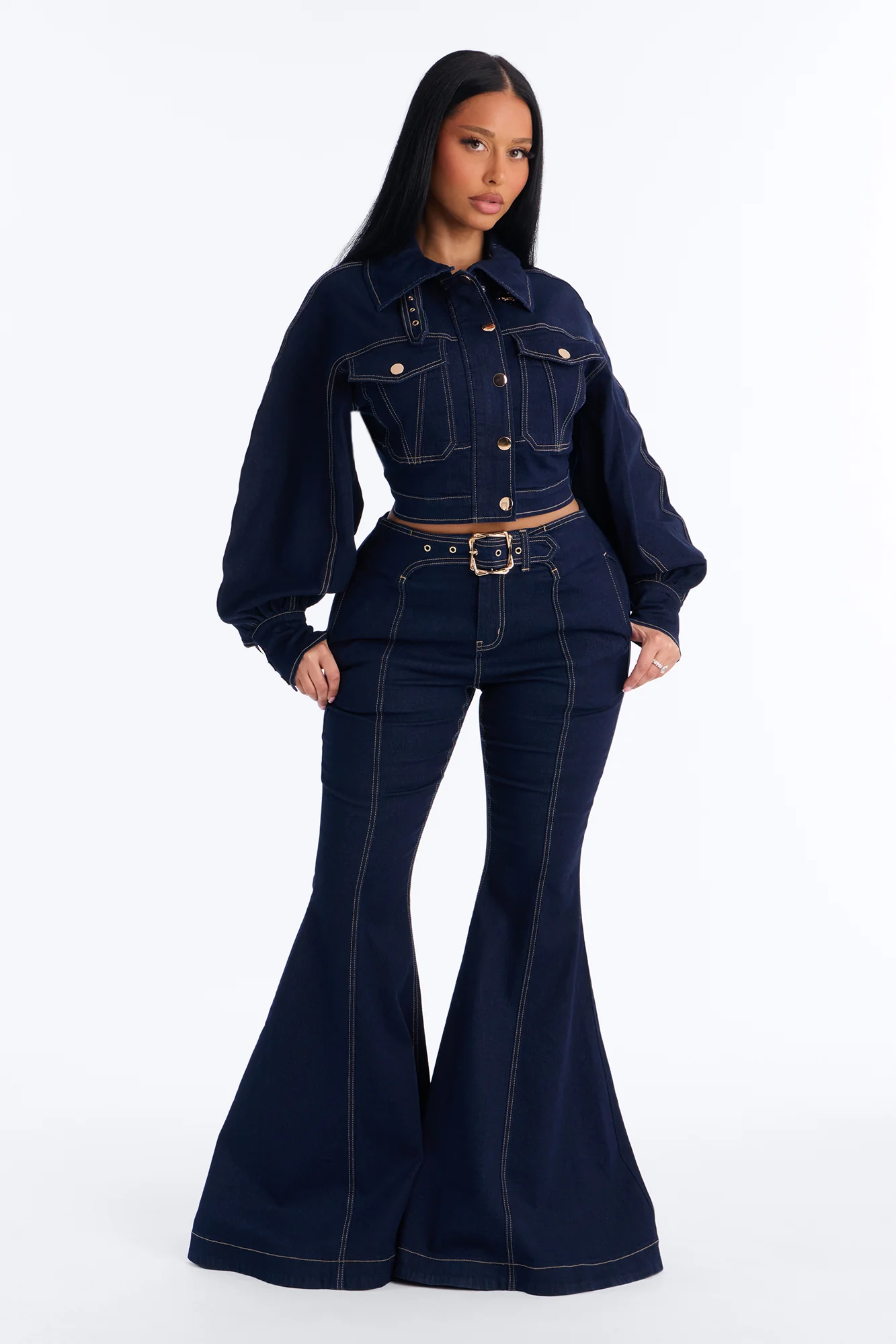 Real Life Entourage Stretch Bell Bottom Flare Jean - Dark Wash