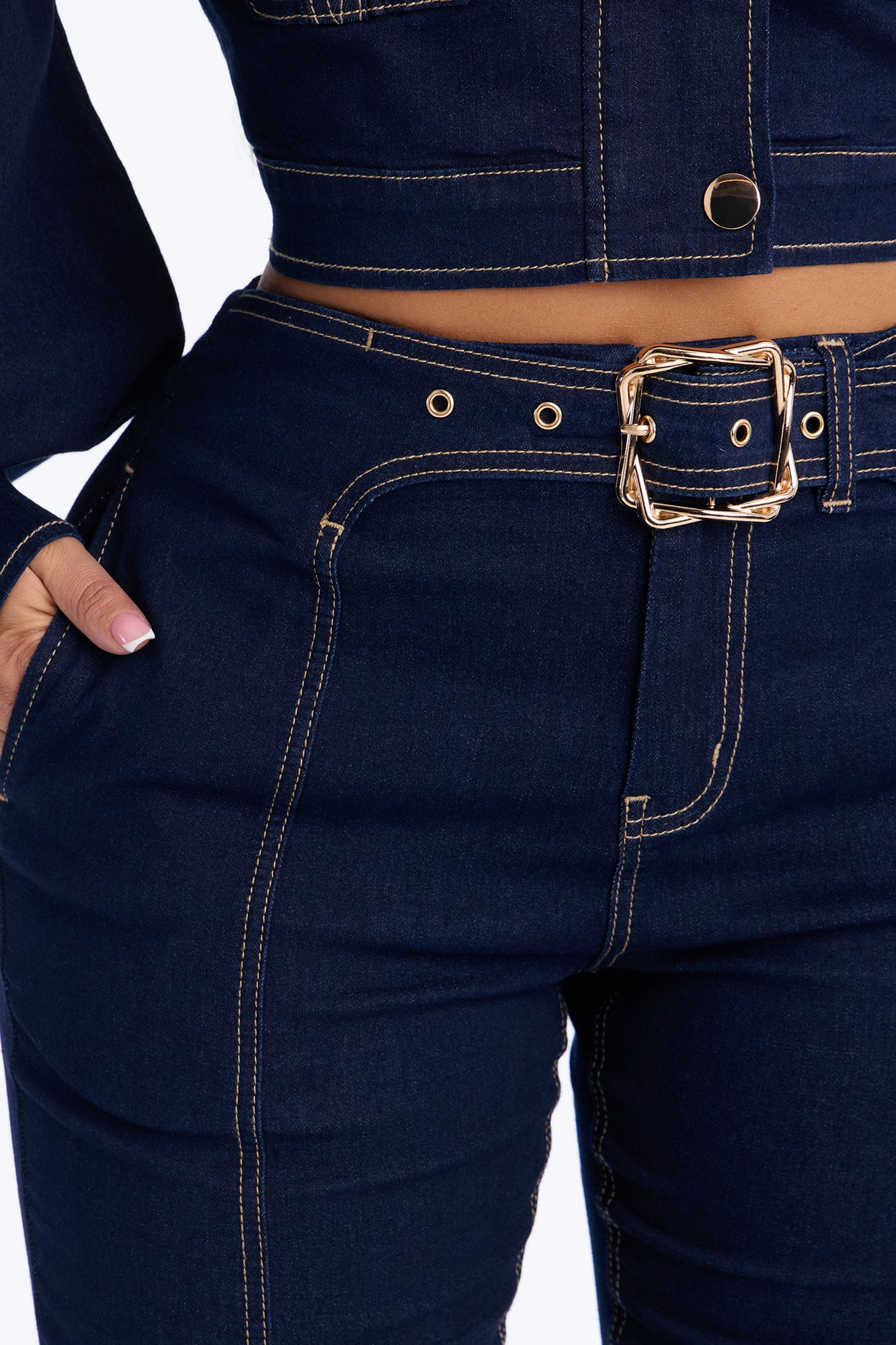 Real Life Entourage Stretch Bell Bottom Flare Jean - Dark Wash - Image 3