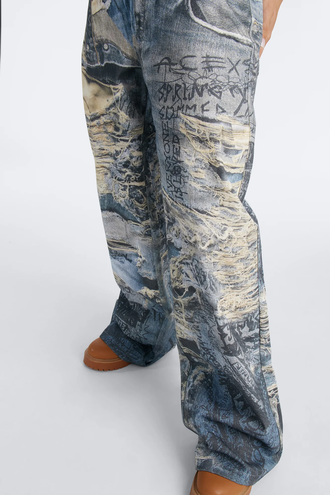 Rebel Rules Low Rise Distressed Denim Print Pant 33″ - Blue/combo - Image 3