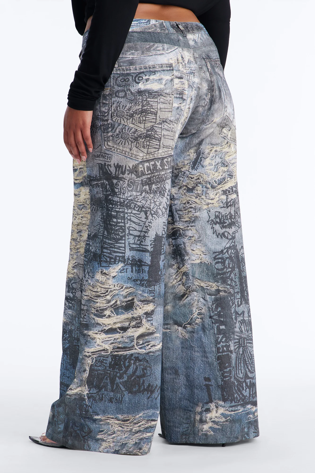 Rebel Rules Low Rise Distressed Denim Print Pant 33″ - Blue/combo - Image 8
