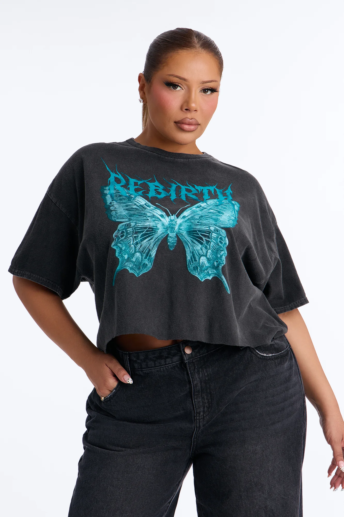 Rebirth Butterfly Cropped Tee - Black - Image 5