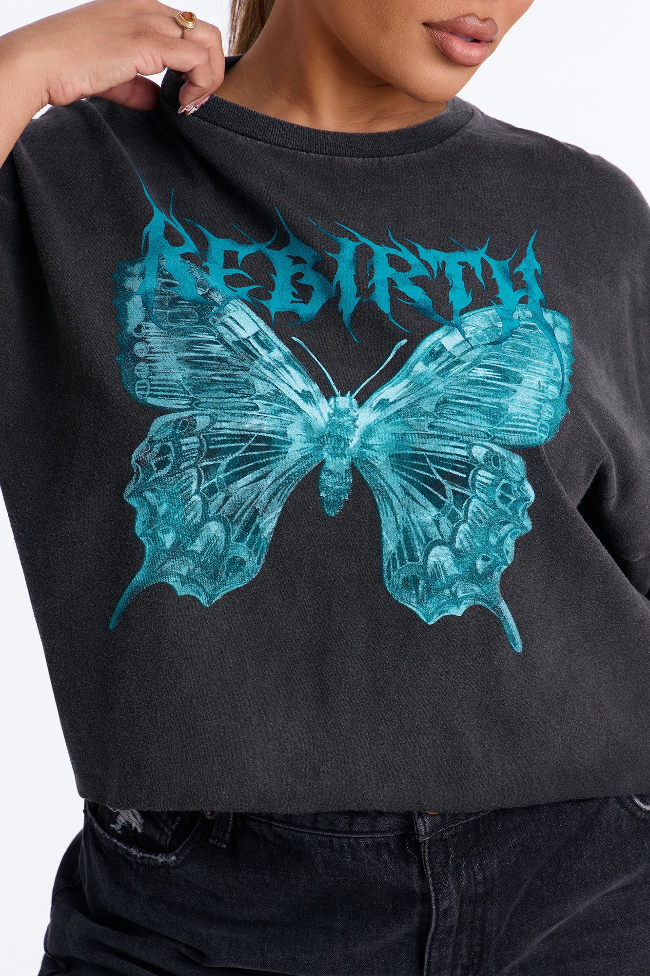 Rebirth Butterfly Cropped Tee - Black - Image 7