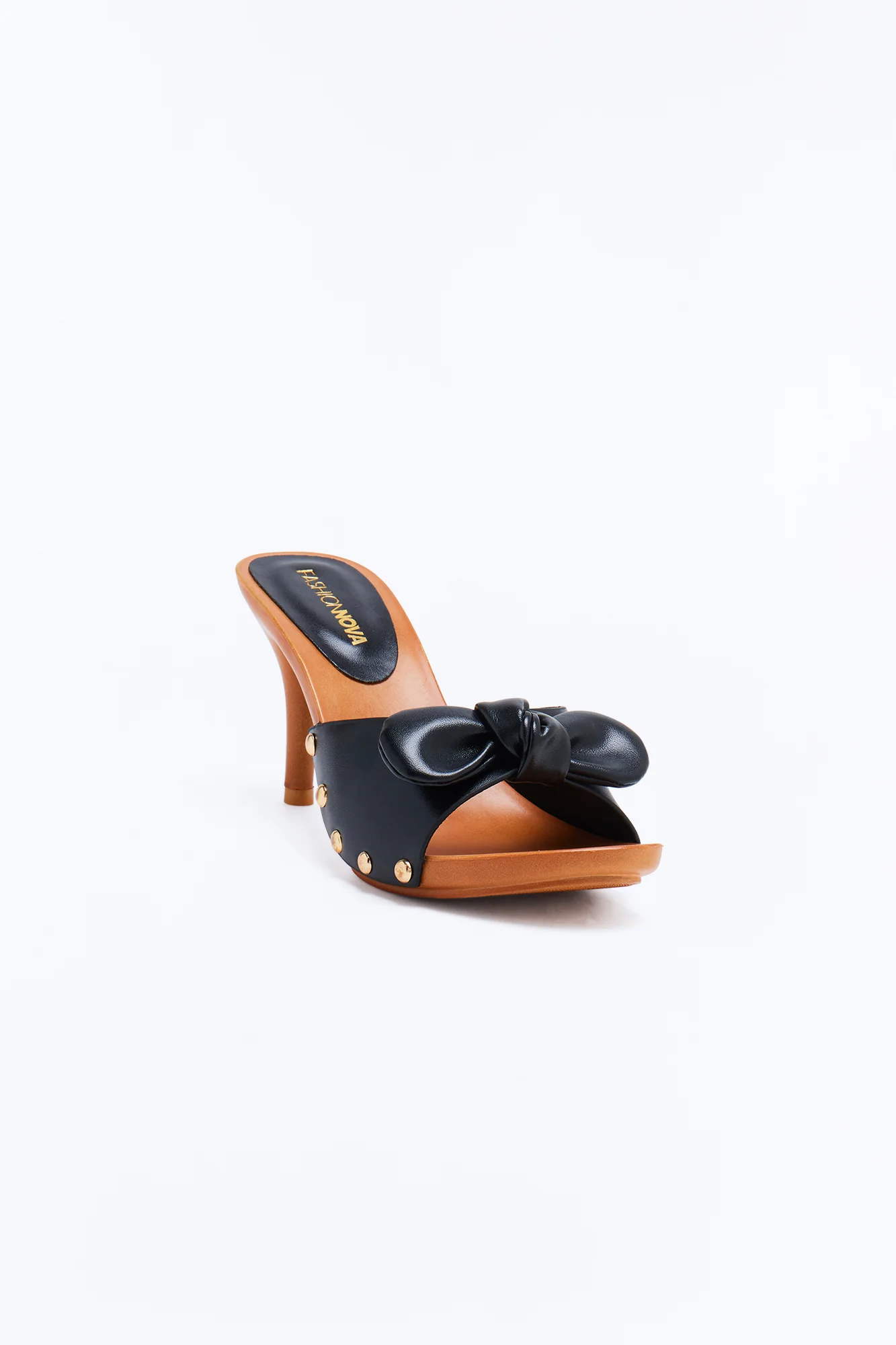 Reed Bow Studded Wood Heels - Black
