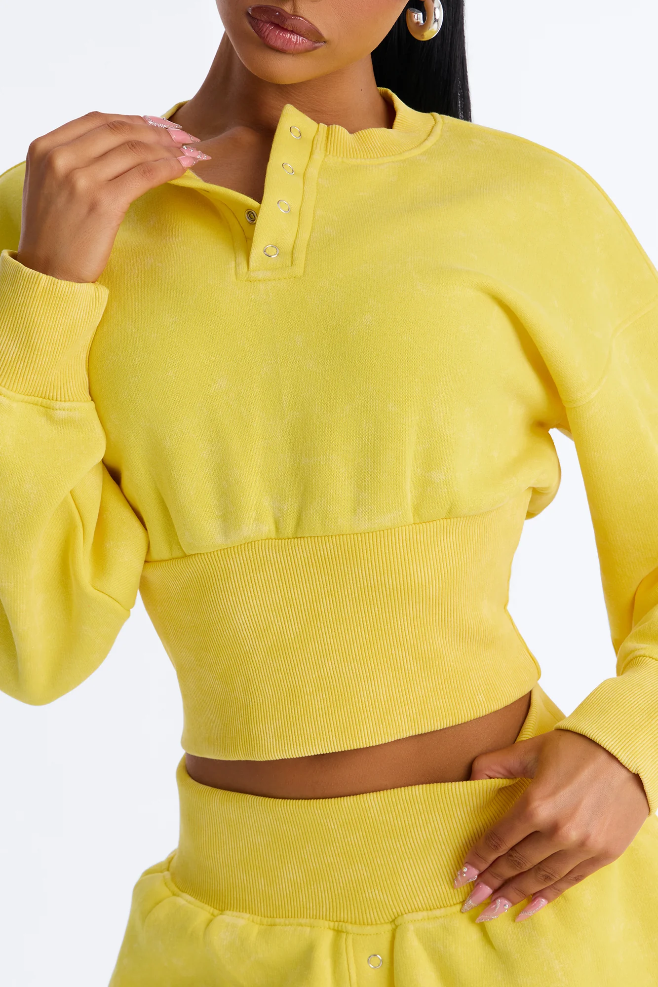 Reese Cinched Waist Fleece Short Set - Yellow - Image 3