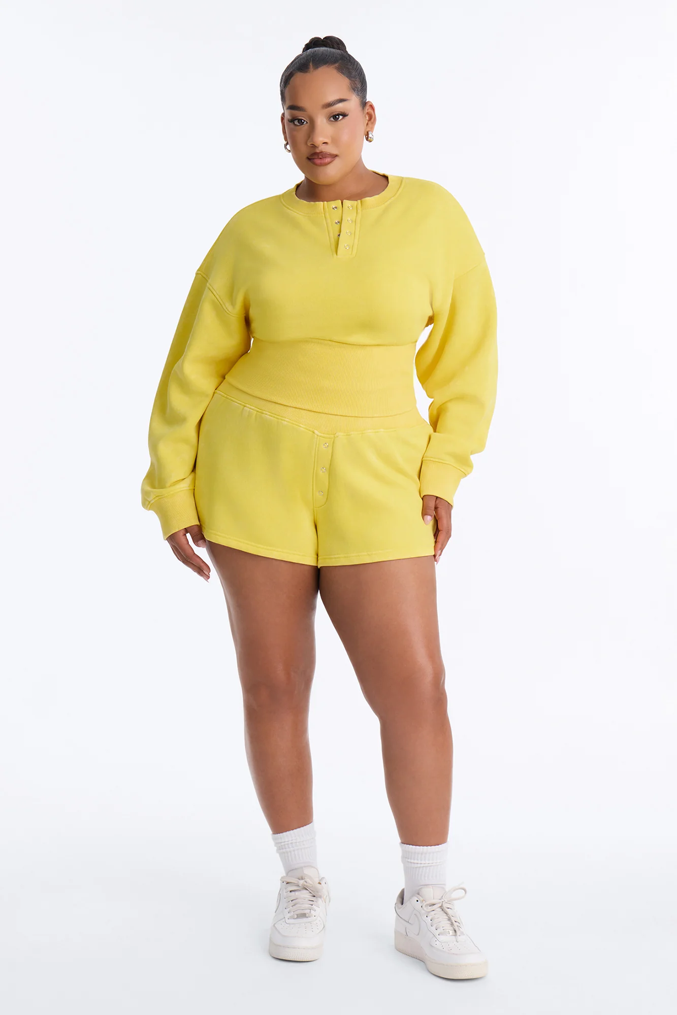 Reese Cinched Waist Fleece Short Set - Yellow - Image 5