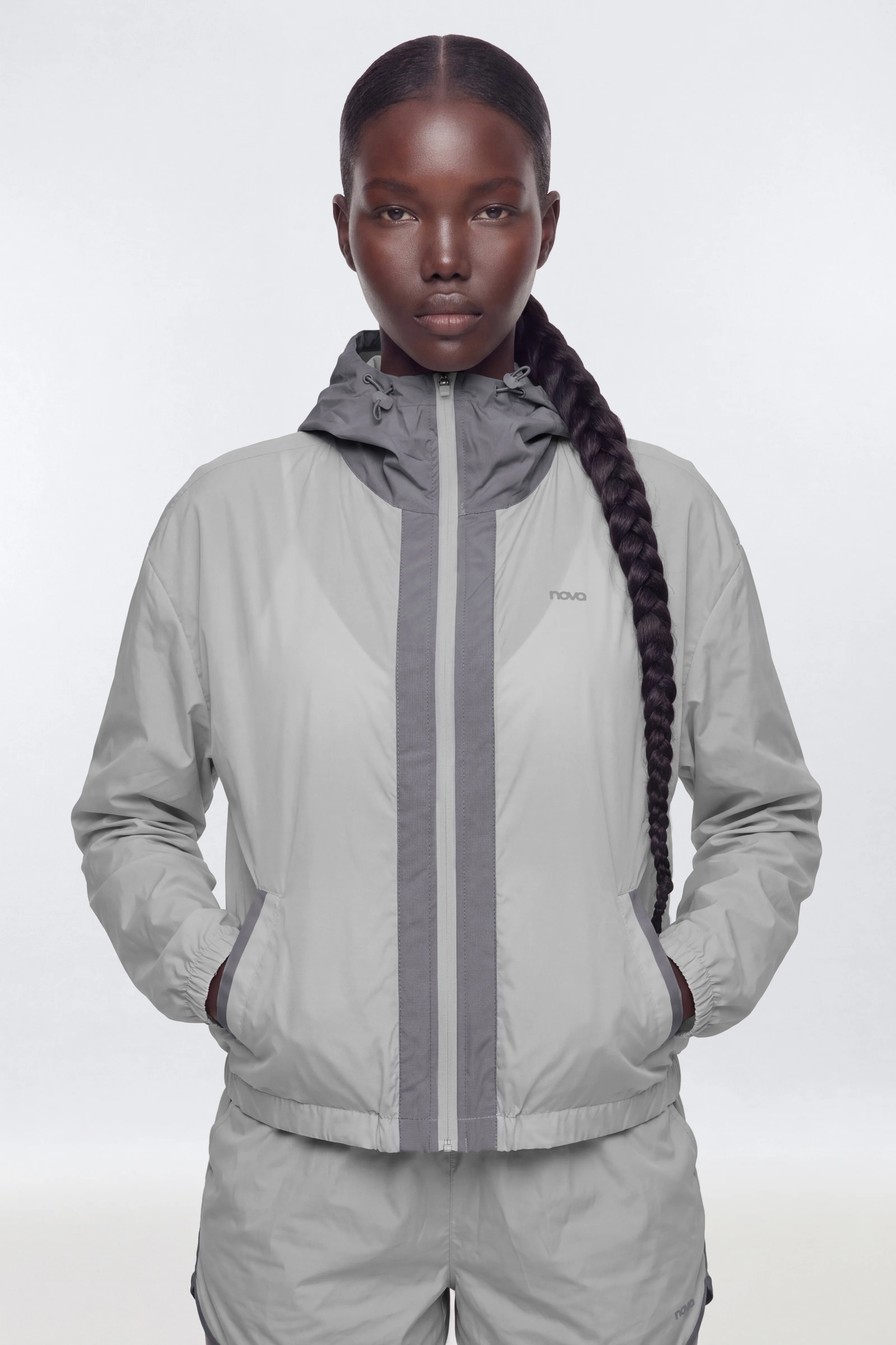 Reflective Lightweight Hooded Running Jacket - Grey/Silver - Image 4