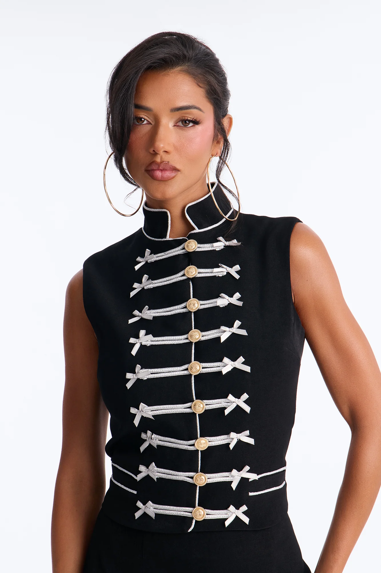 Regal Ribbon Button Up Skirt Set - Black - Image 3