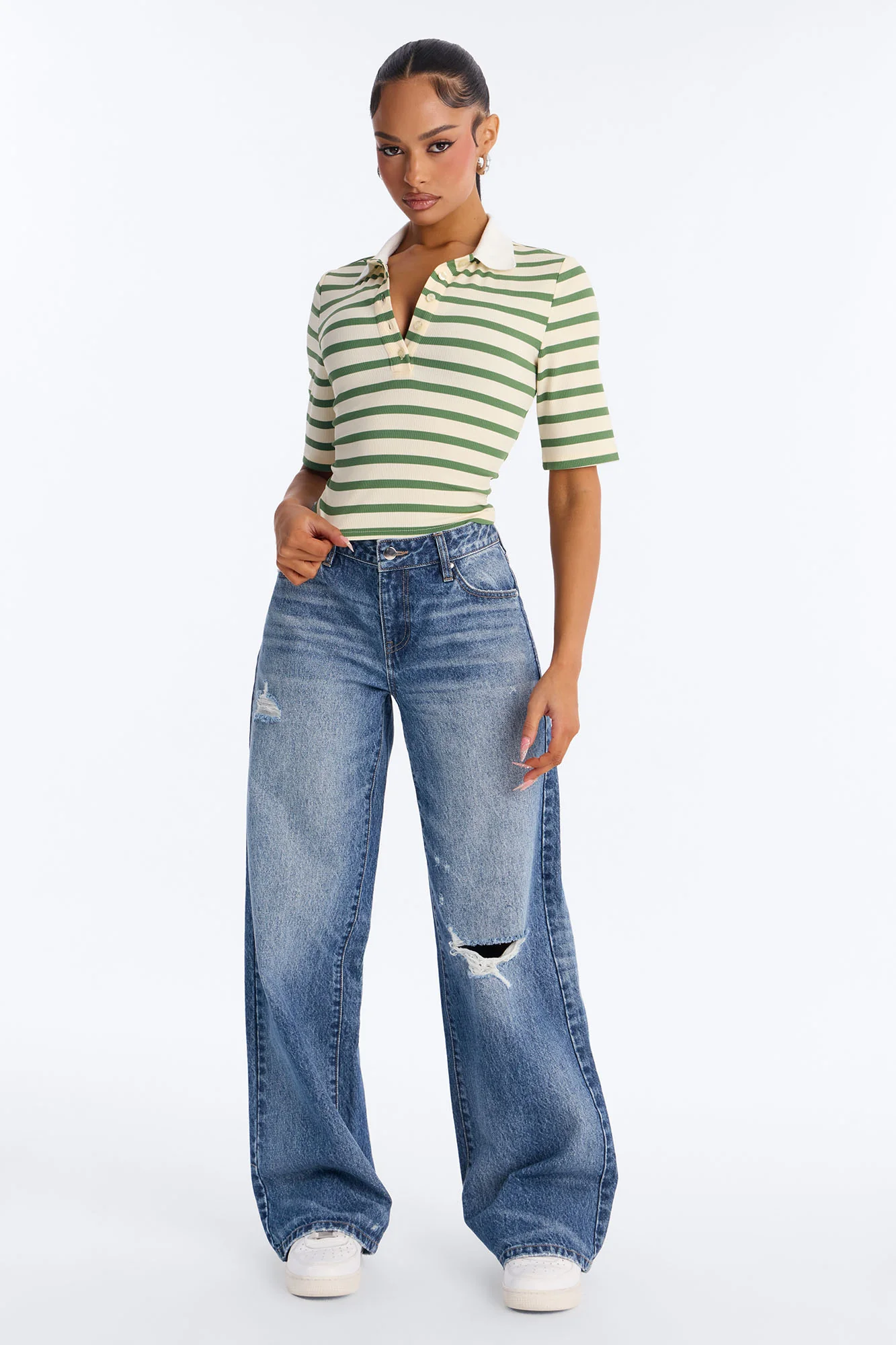 Regina Short Sleeve Polo Top - Green/combo - Image 2
