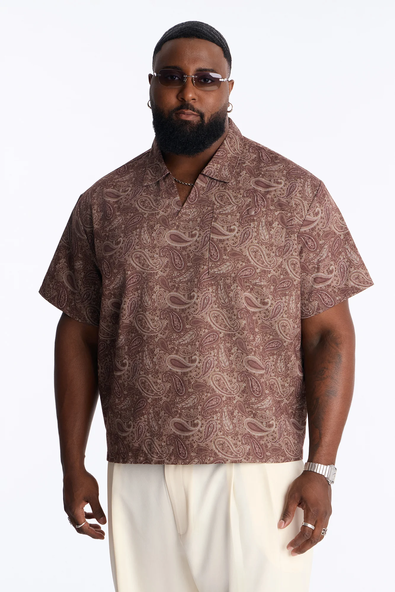 Relaxed Cormonte Paisley Polo - Brown - Image 5