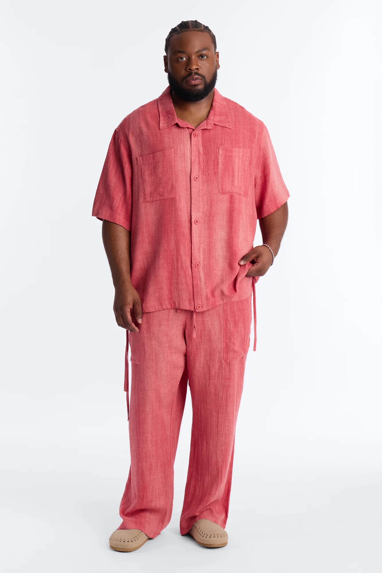 Relaxed Desert Oasis Button Up Shirt - Red - Image 5