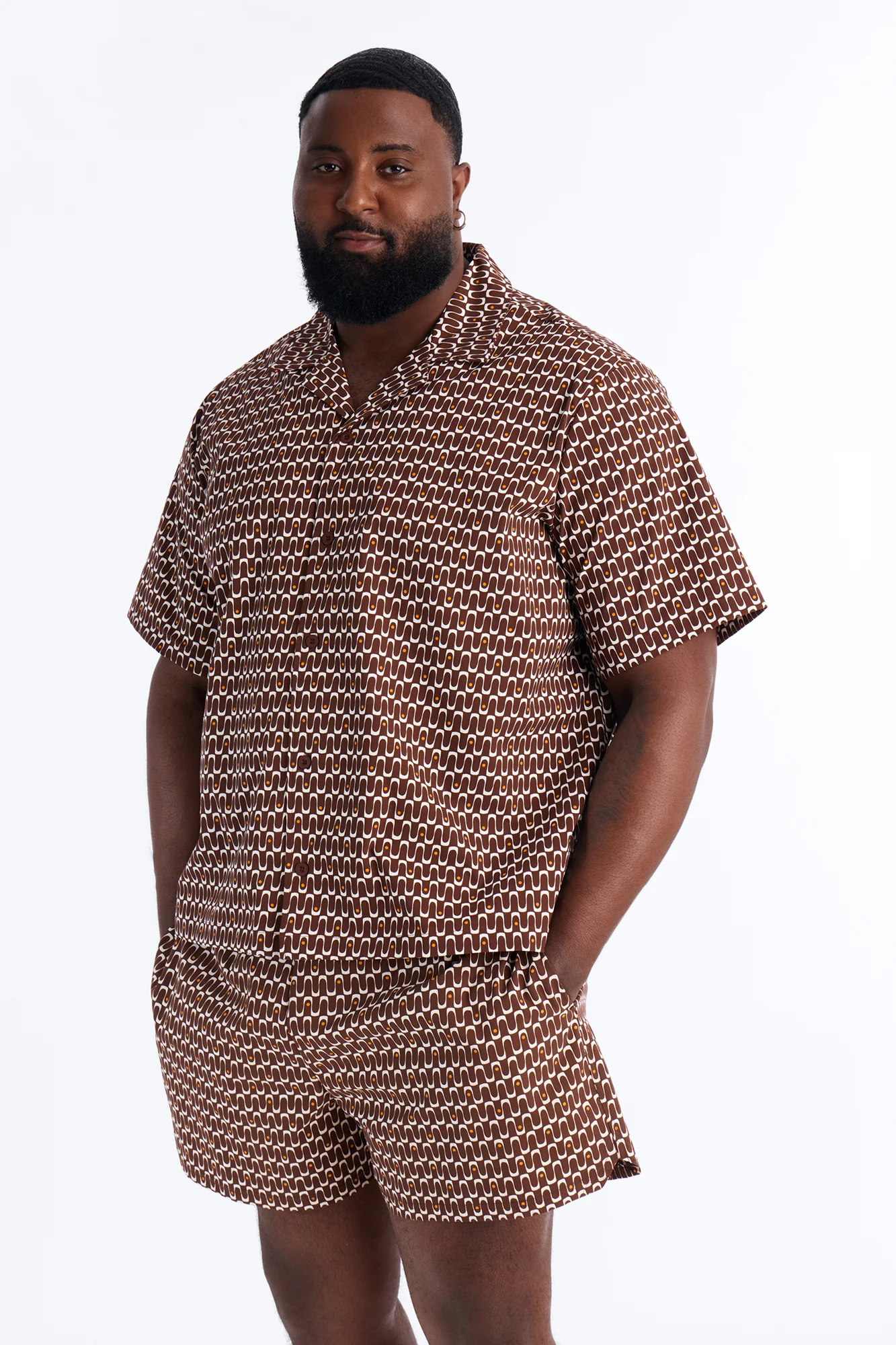 Relaxed Disco Plunge Geometric Cuban Collar Button Up Shirt - White/combo - Image 5