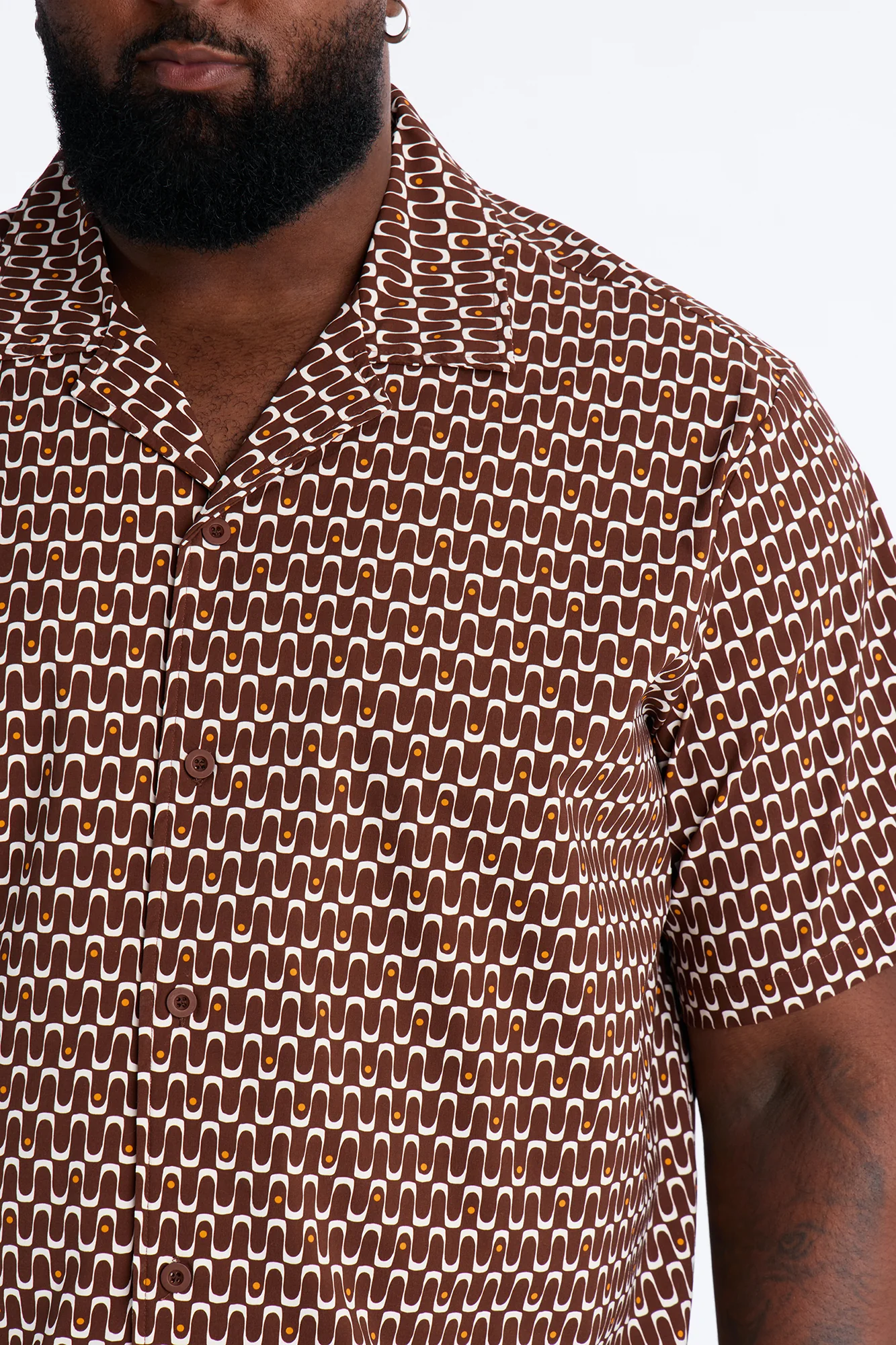 Relaxed Disco Plunge Geometric Cuban Collar Button Up Shirt - White/combo - Image 7