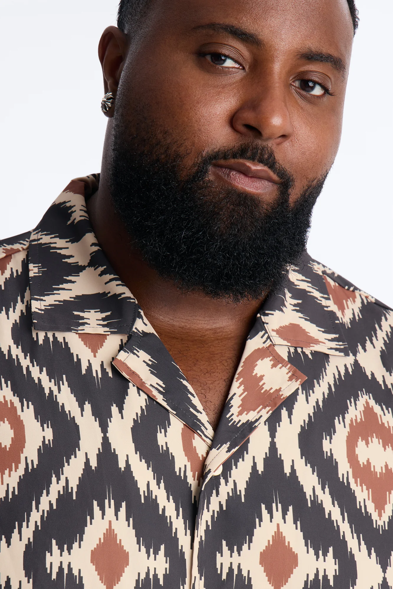 Relaxed Geometric Sahara Cuban Collar Button Up Shirt - Black/Brown - Image 7