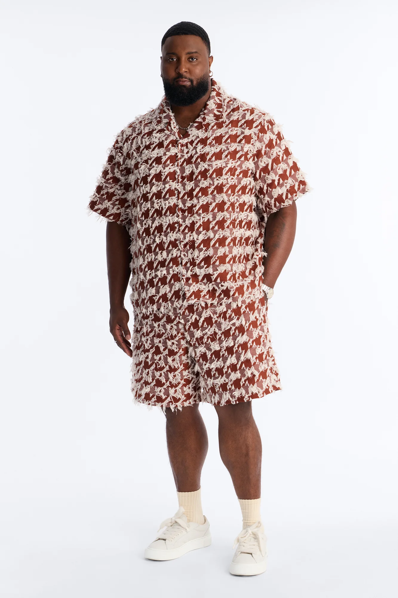 Relaxed Houndstooth Nomad Short - Brown - Image 6