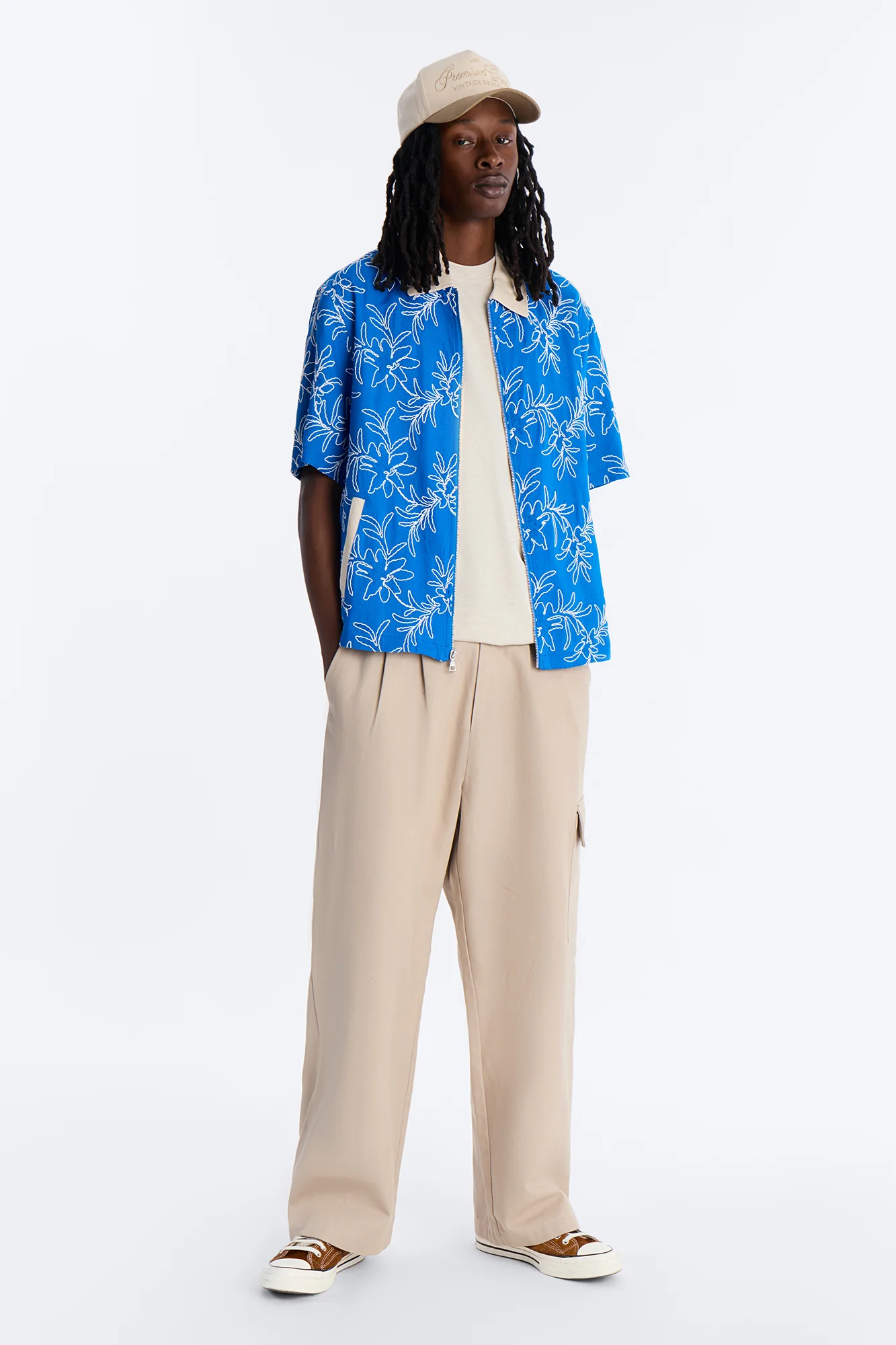 Relaxed Island Riot Embroidered Zip Shirt - Blue - Image 3