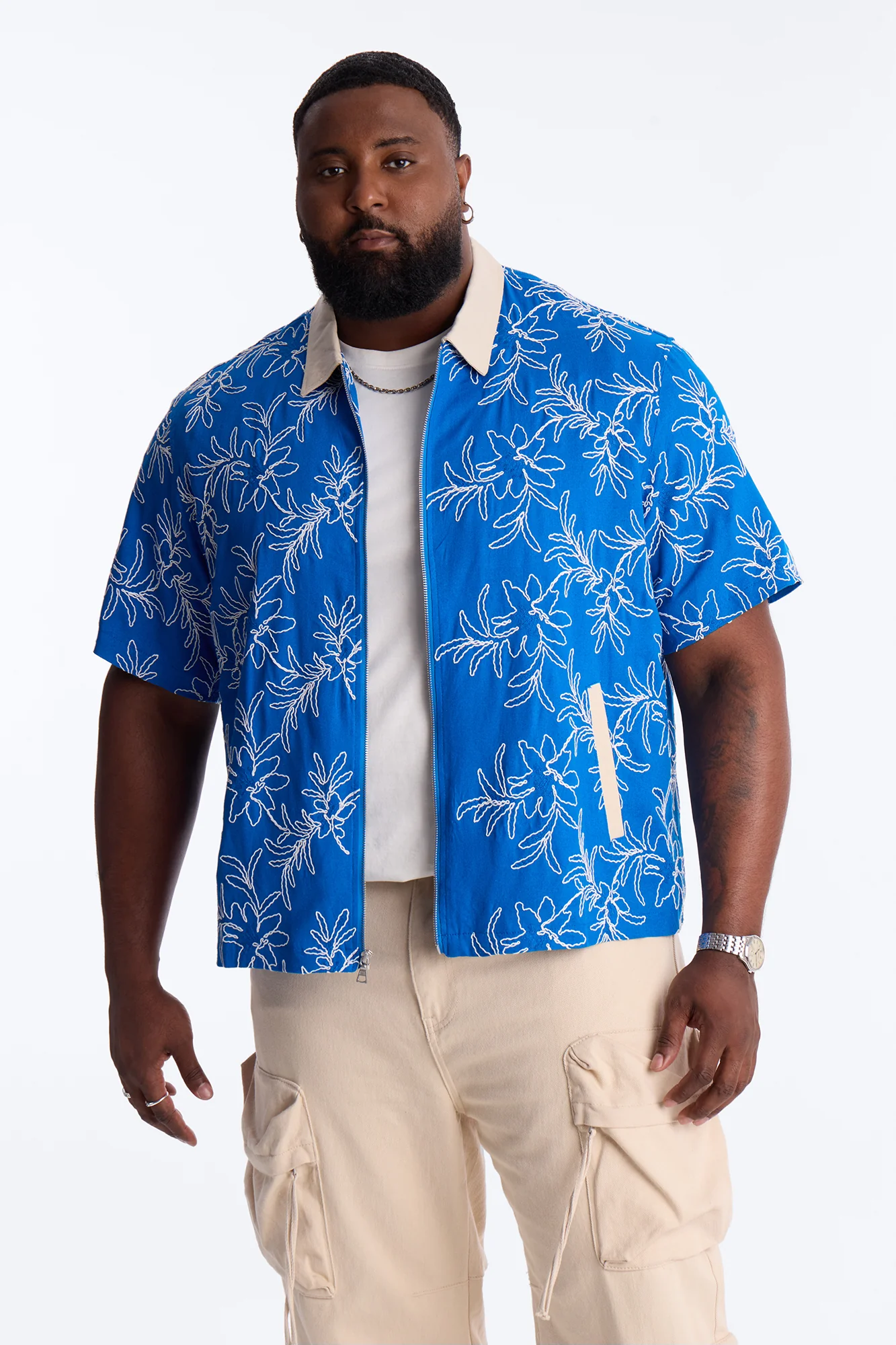 Relaxed Island Riot Embroidered Zip Shirt - Blue - Image 5