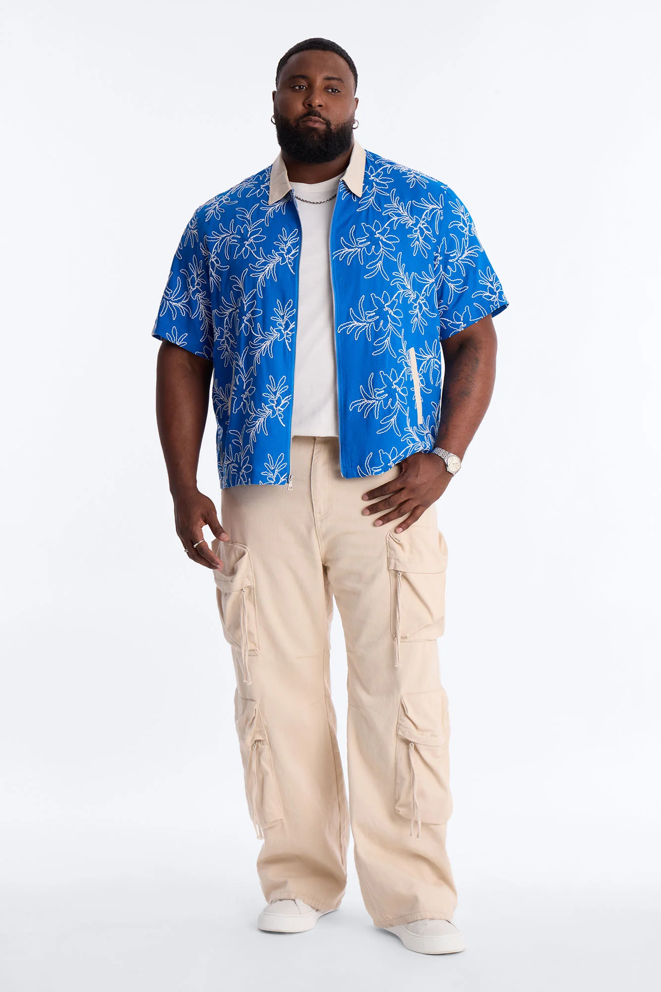Relaxed Island Riot Embroidered Zip Shirt - Blue - Image 6