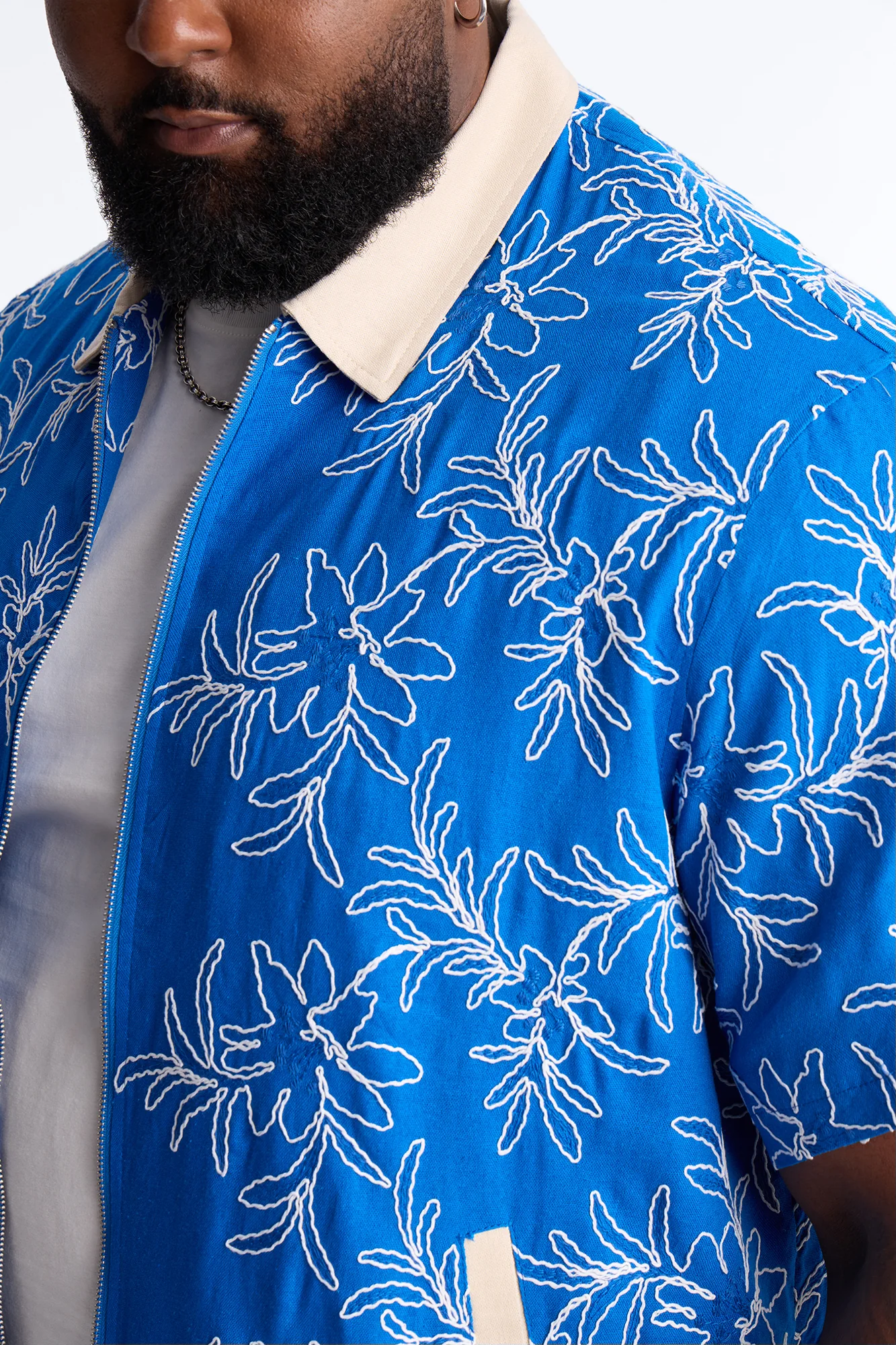 Relaxed Island Riot Embroidered Zip Shirt - Blue - Image 7