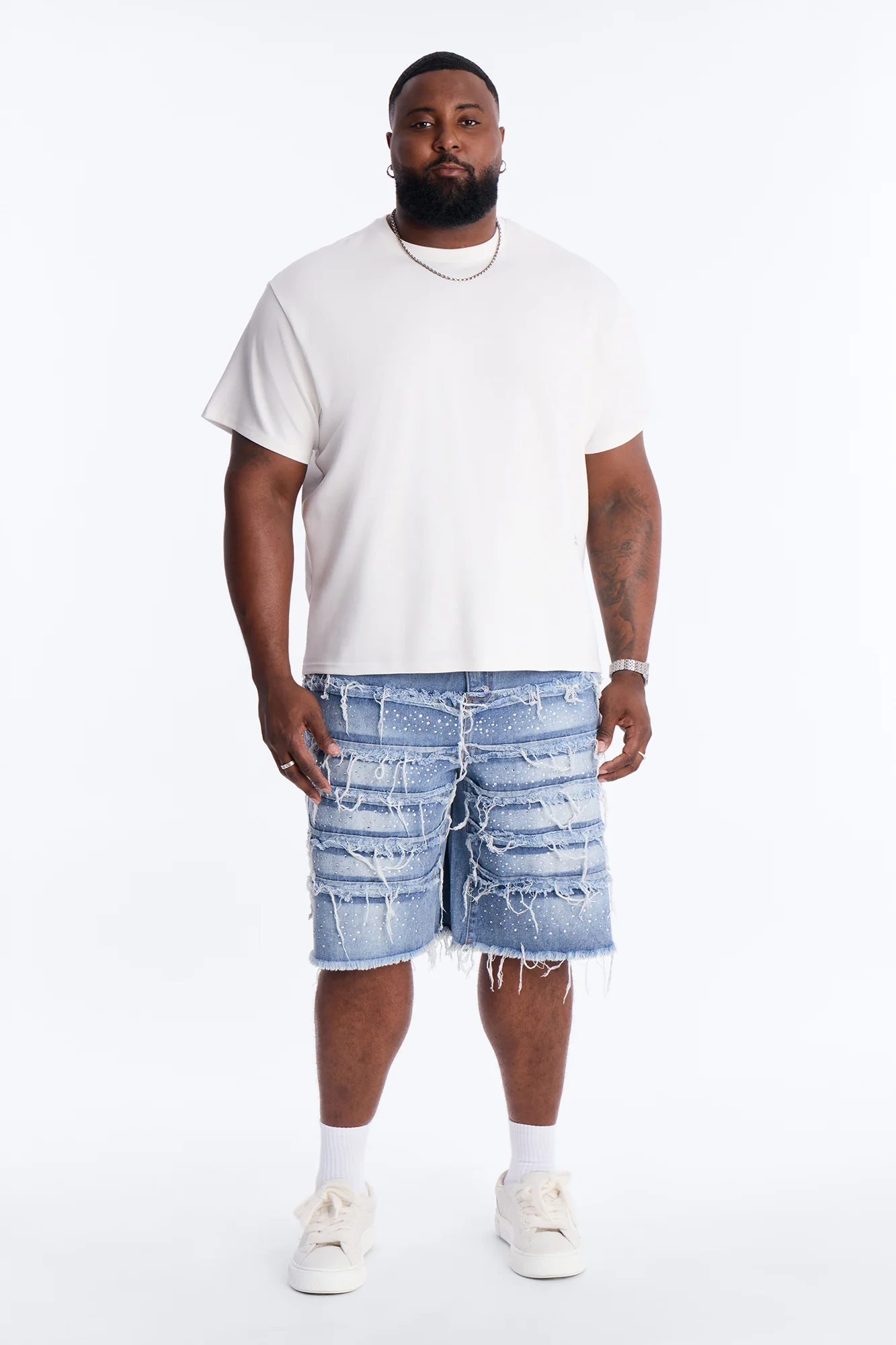 Relaxed Jeweled Havoc Denim Short - Light Wash - Image 7