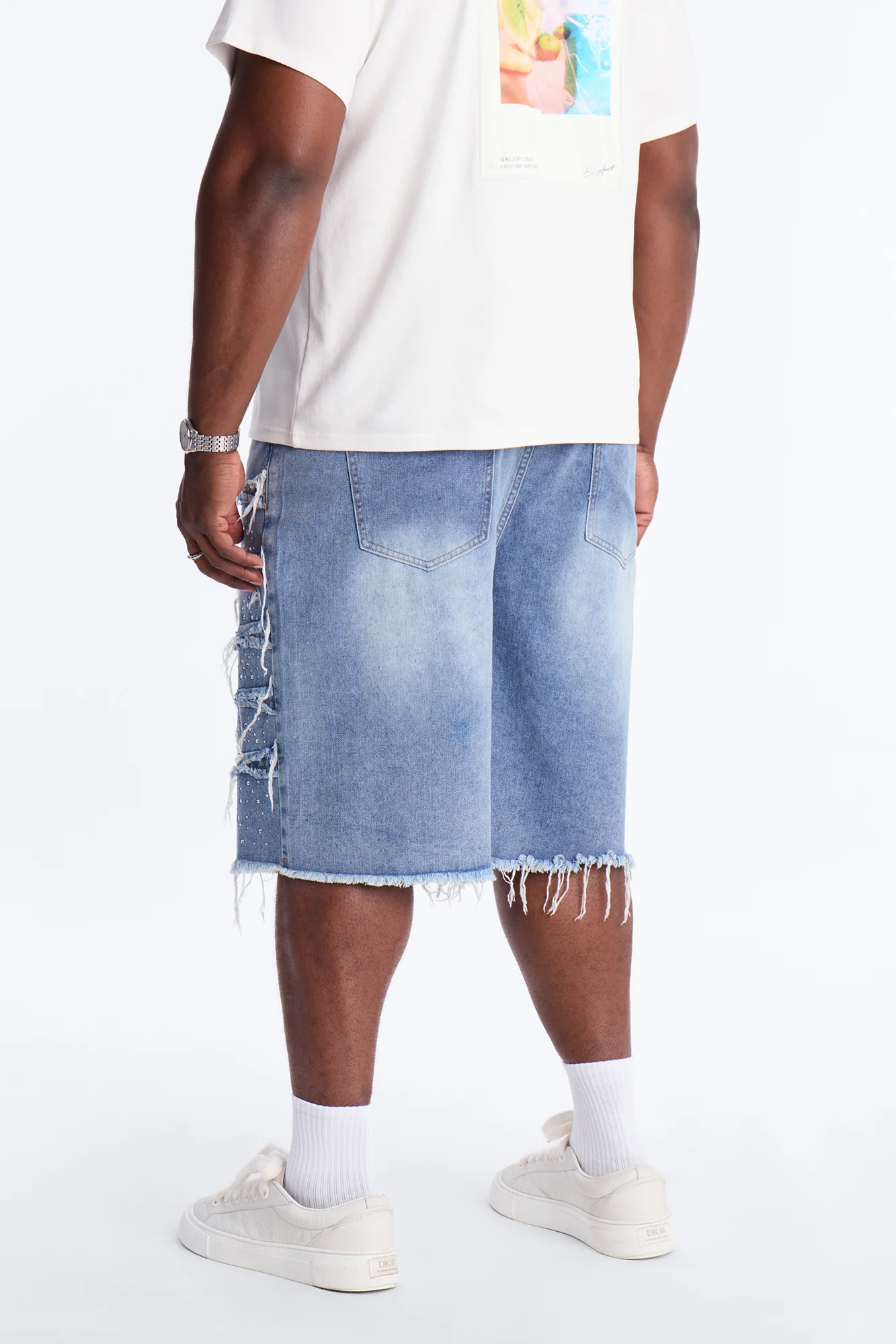Relaxed Jeweled Havoc Denim Short - Light Wash - Image 9
