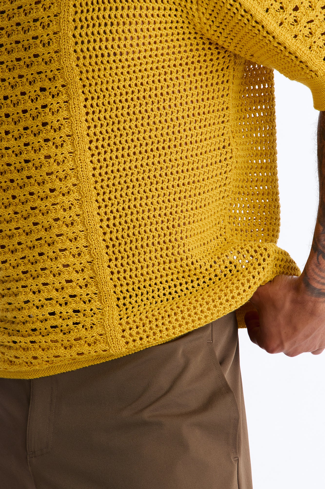 Relaxed Jonathon Crochet Crewneck Tee - Mustard - Image 4