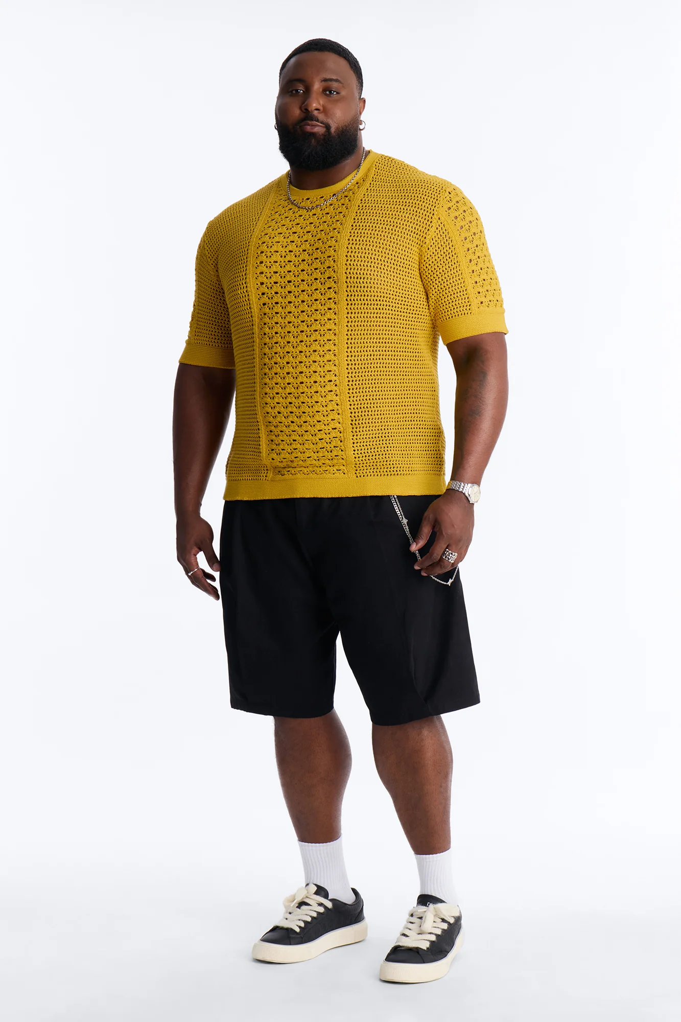 Relaxed Jonathon Crochet Crewneck Tee - Mustard - Image 7