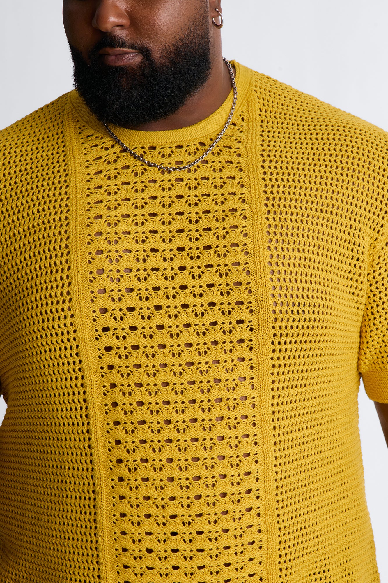 Relaxed Jonathon Crochet Crewneck Tee - Mustard - Image 8