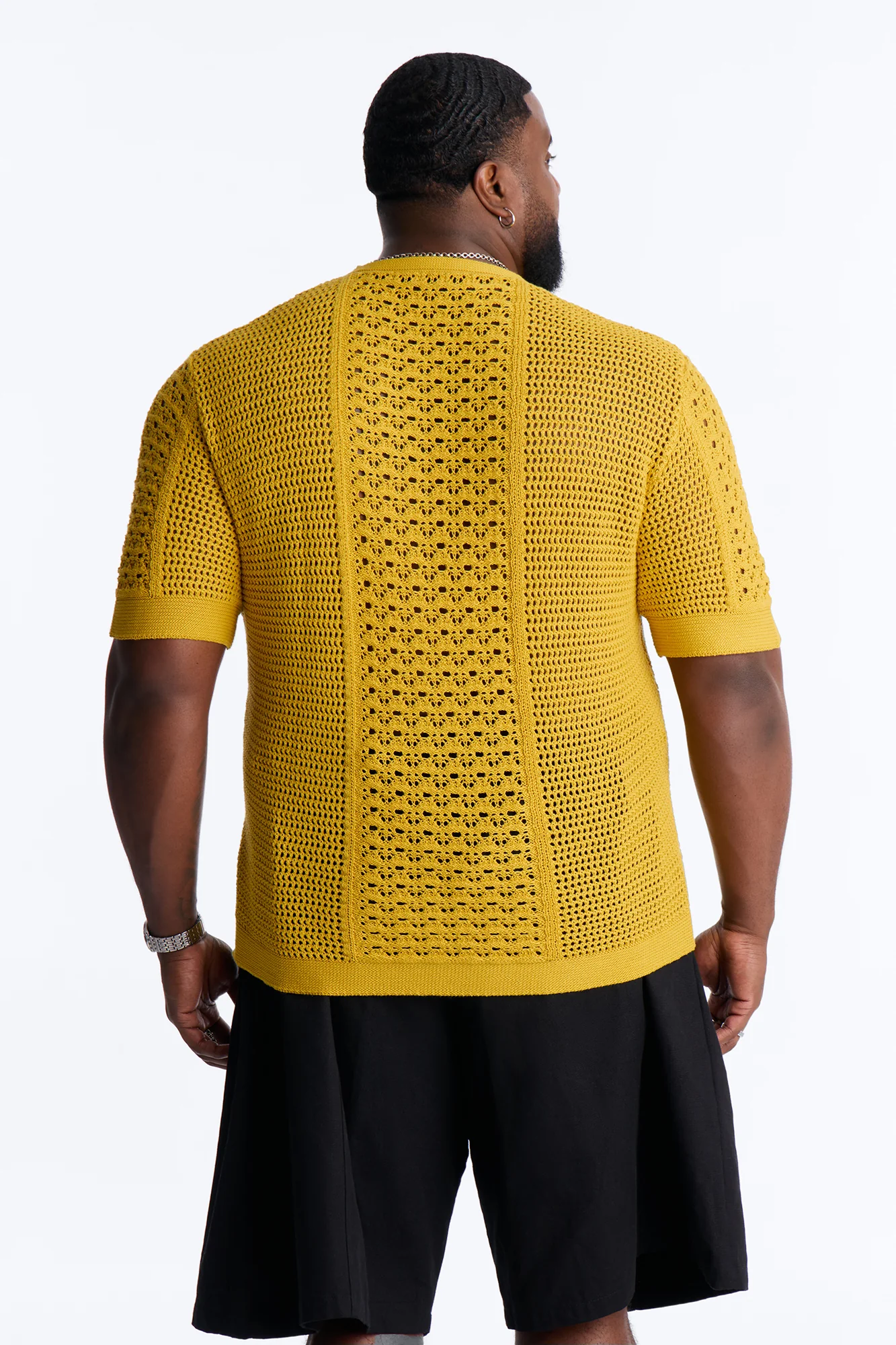 Relaxed Jonathon Crochet Crewneck Tee - Mustard - Image 9