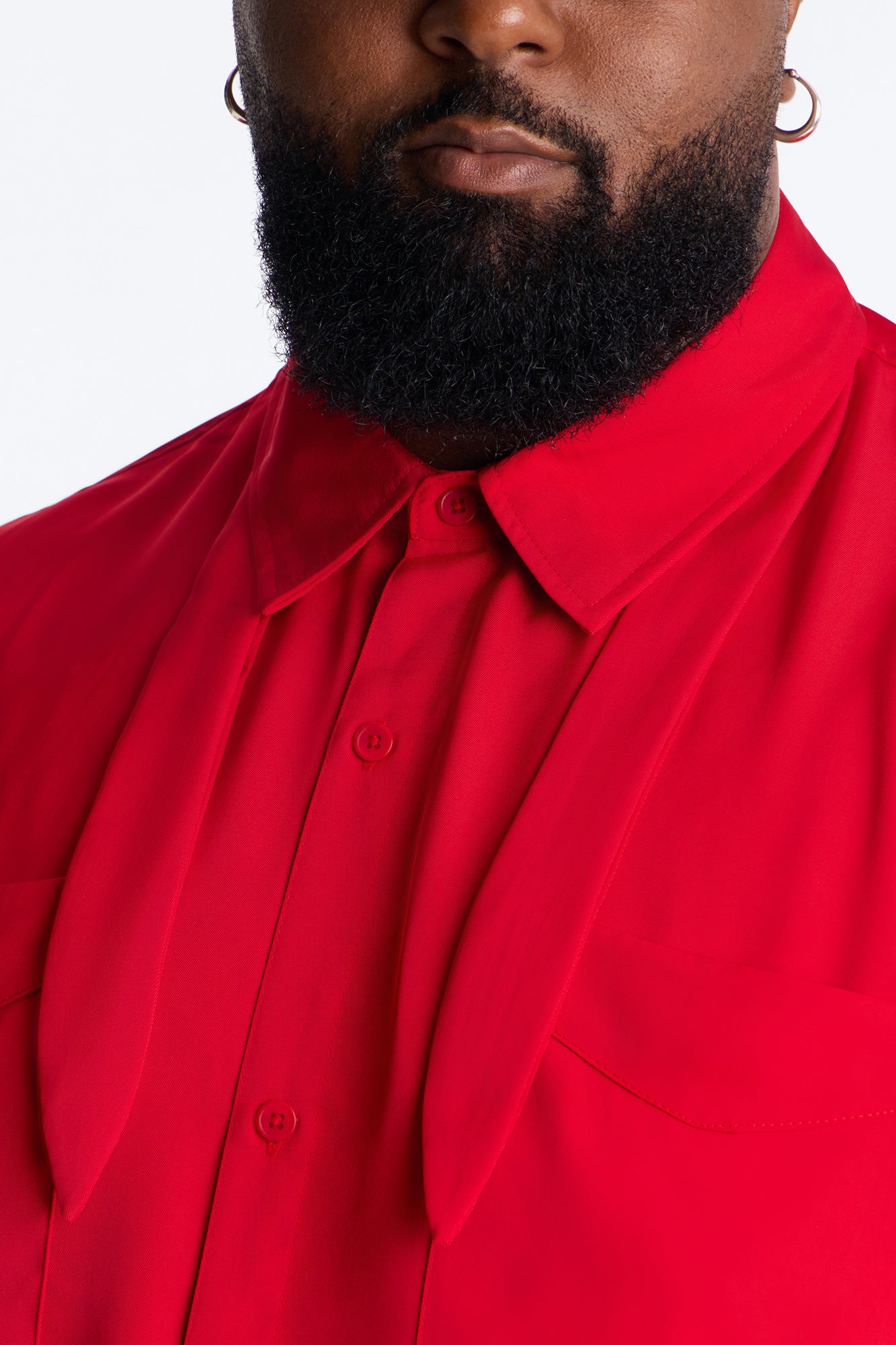 Relaxed Luxe Neckerchief Button Up Shirt - Red - Image 7