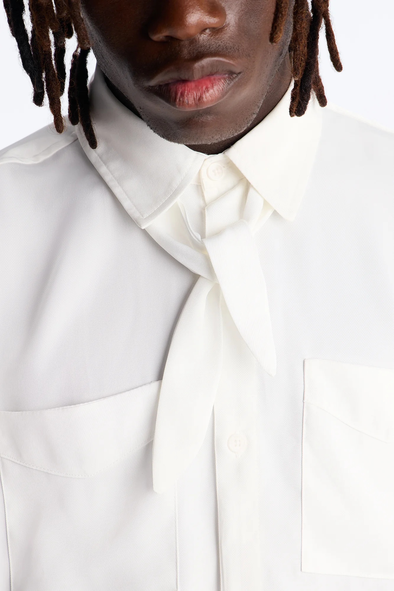 Relaxed Luxe Neckerchief Button Up Shirt - White - Image 3