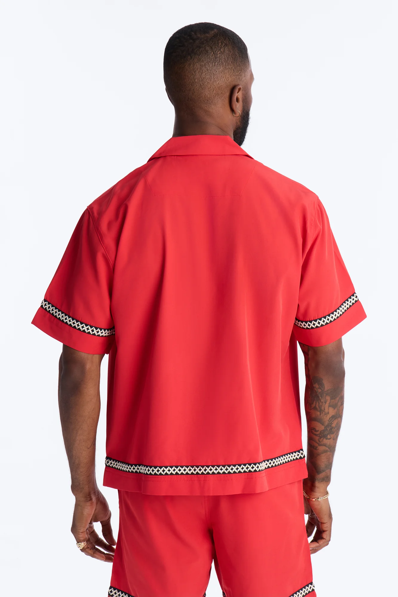 Relaxed Malibu Social Club Cuban Collar Button Up Shirt - Red - Image 5