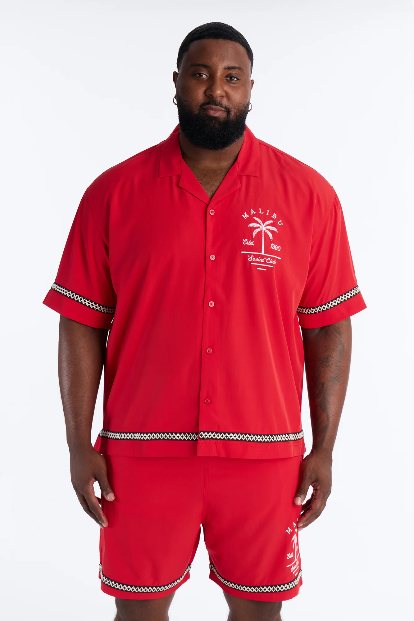 Relaxed Malibu Social Club Cuban Collar Button Up Shirt - Red - Image 7