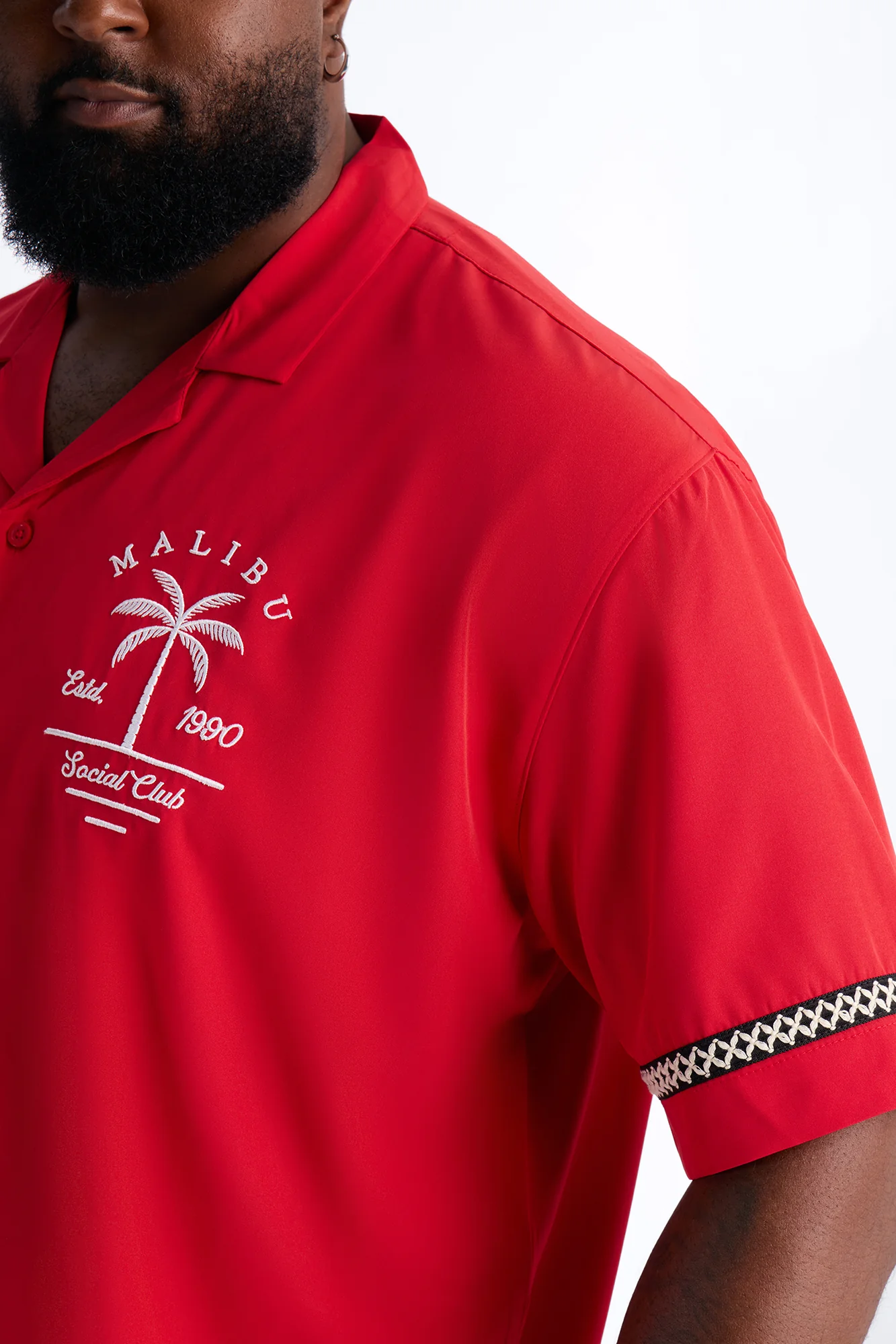 Relaxed Malibu Social Club Cuban Collar Button Up Shirt - Red - Image 8