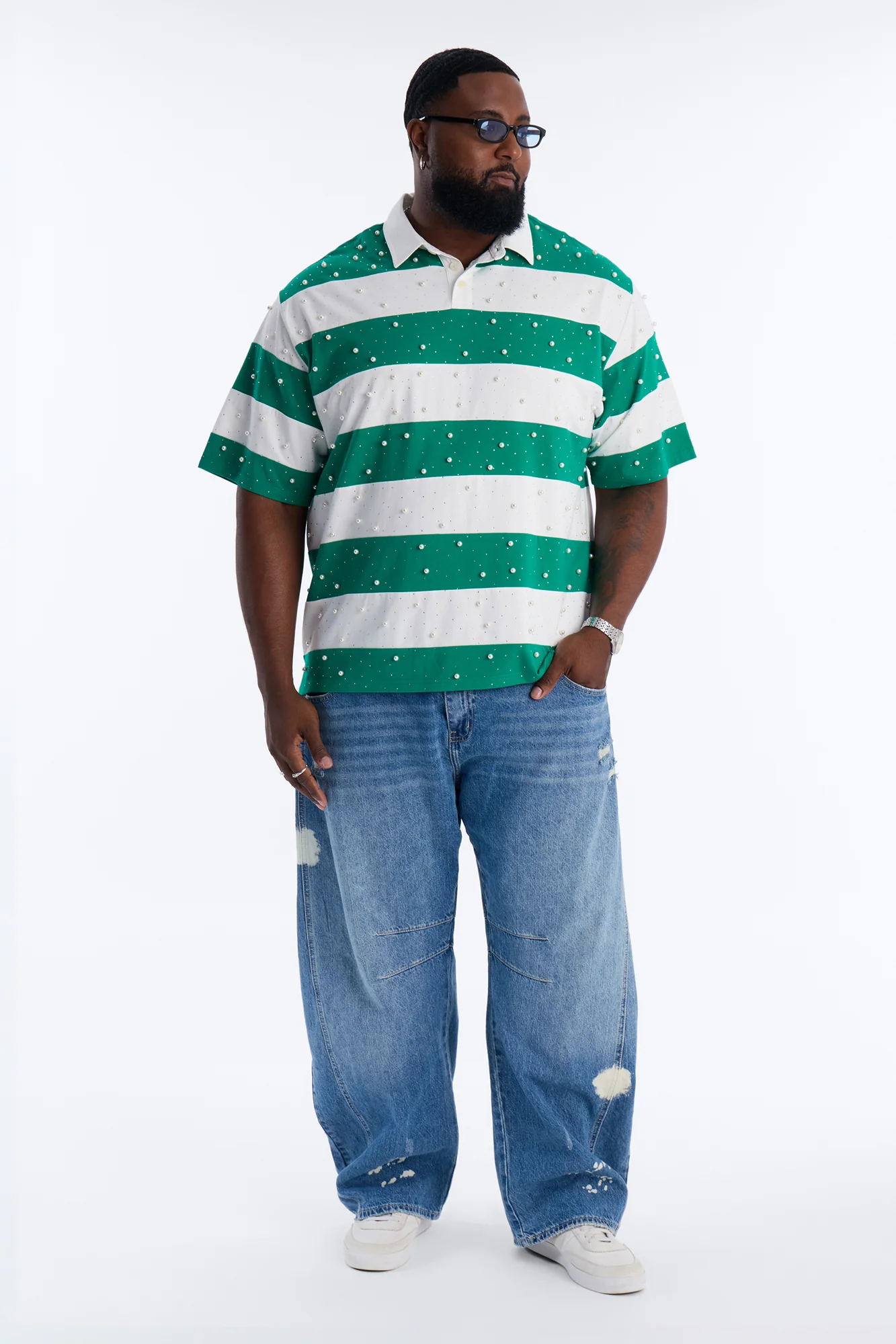 Relaxed Marginalia Pearl Stripe Polo - Green/combo - Image 6