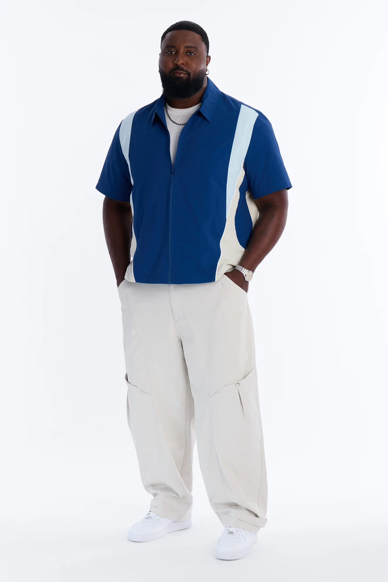 Relaxed Osaka Block Zip Up Shirt - Navy/combo - Image 6
