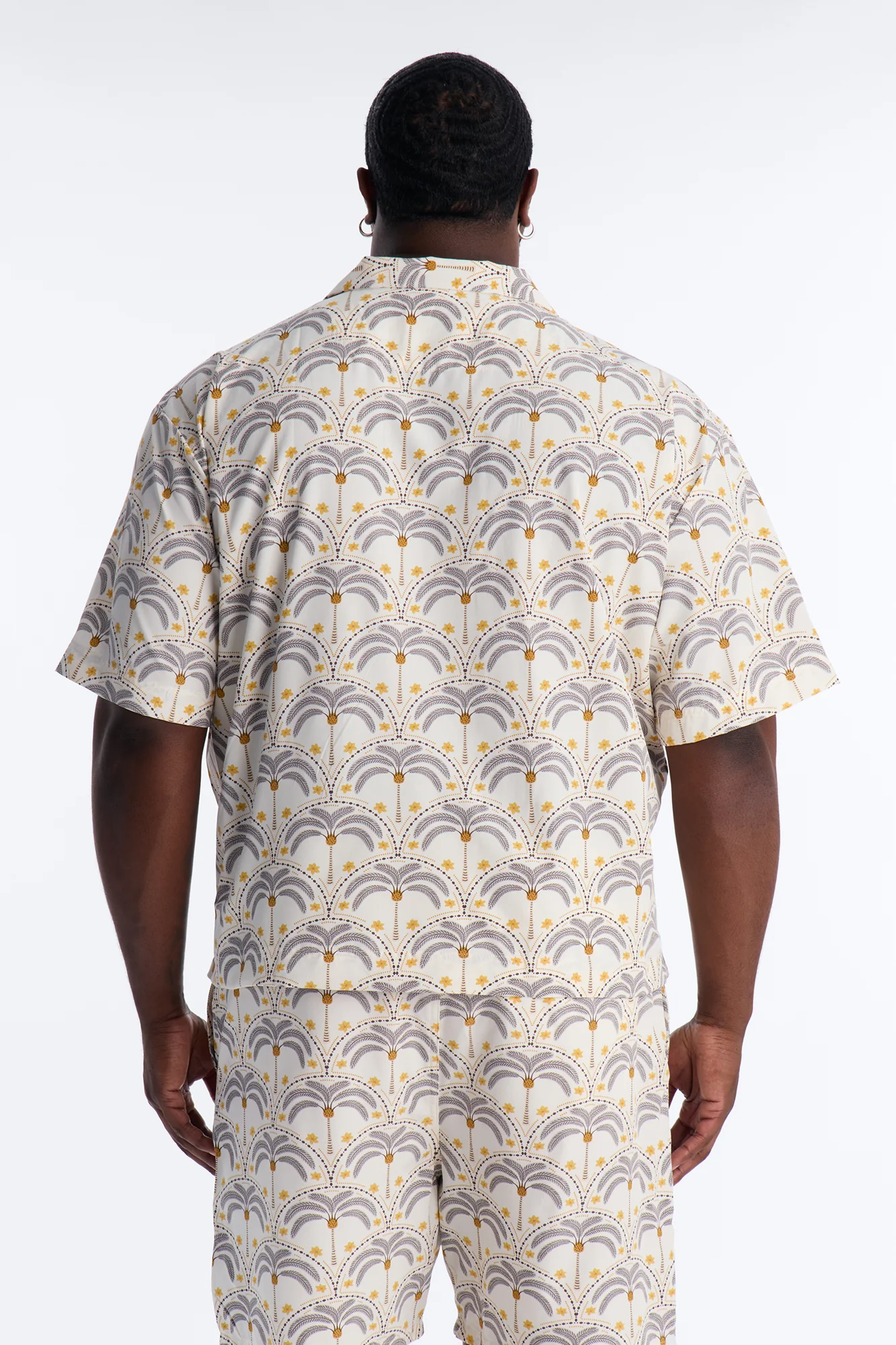 Relaxed Palm Mandala Cuban Collar Button Up Shirt - Cream/combo - Image 8