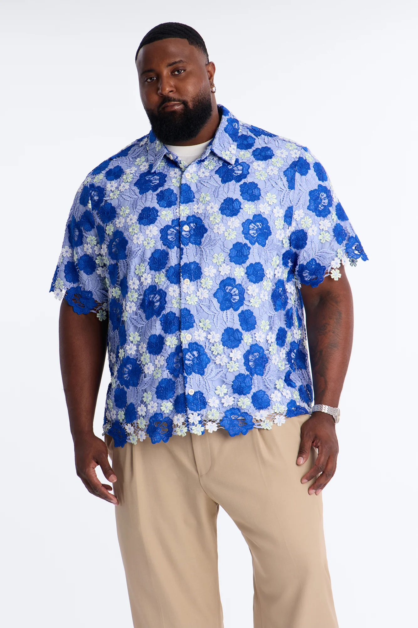 Relaxed Paradise Field Button Up Shirt - Blue - Image 5