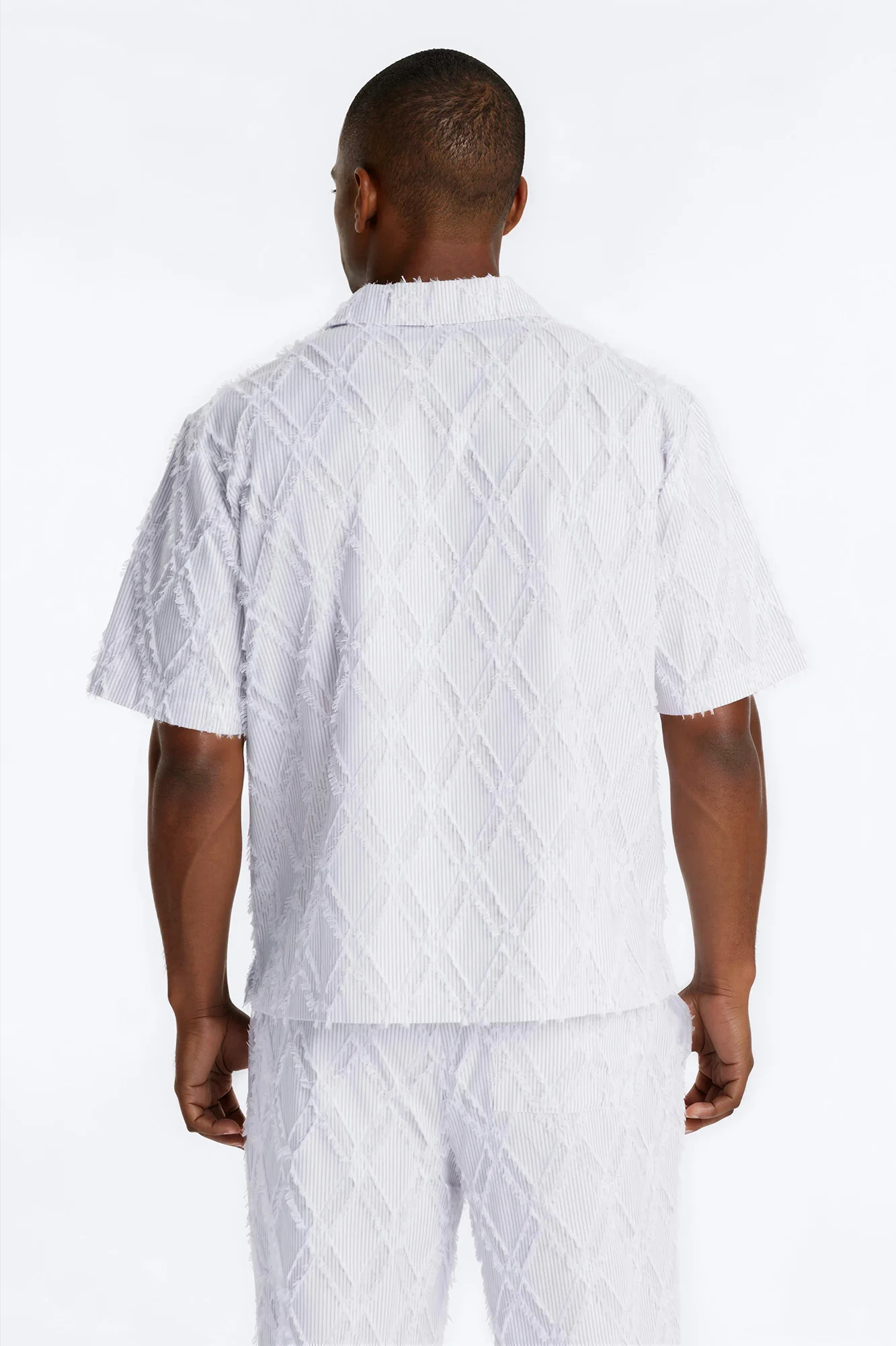 Relaxed Sahara Stripe Cuban Collar Button Up Shirt - White - Image 4
