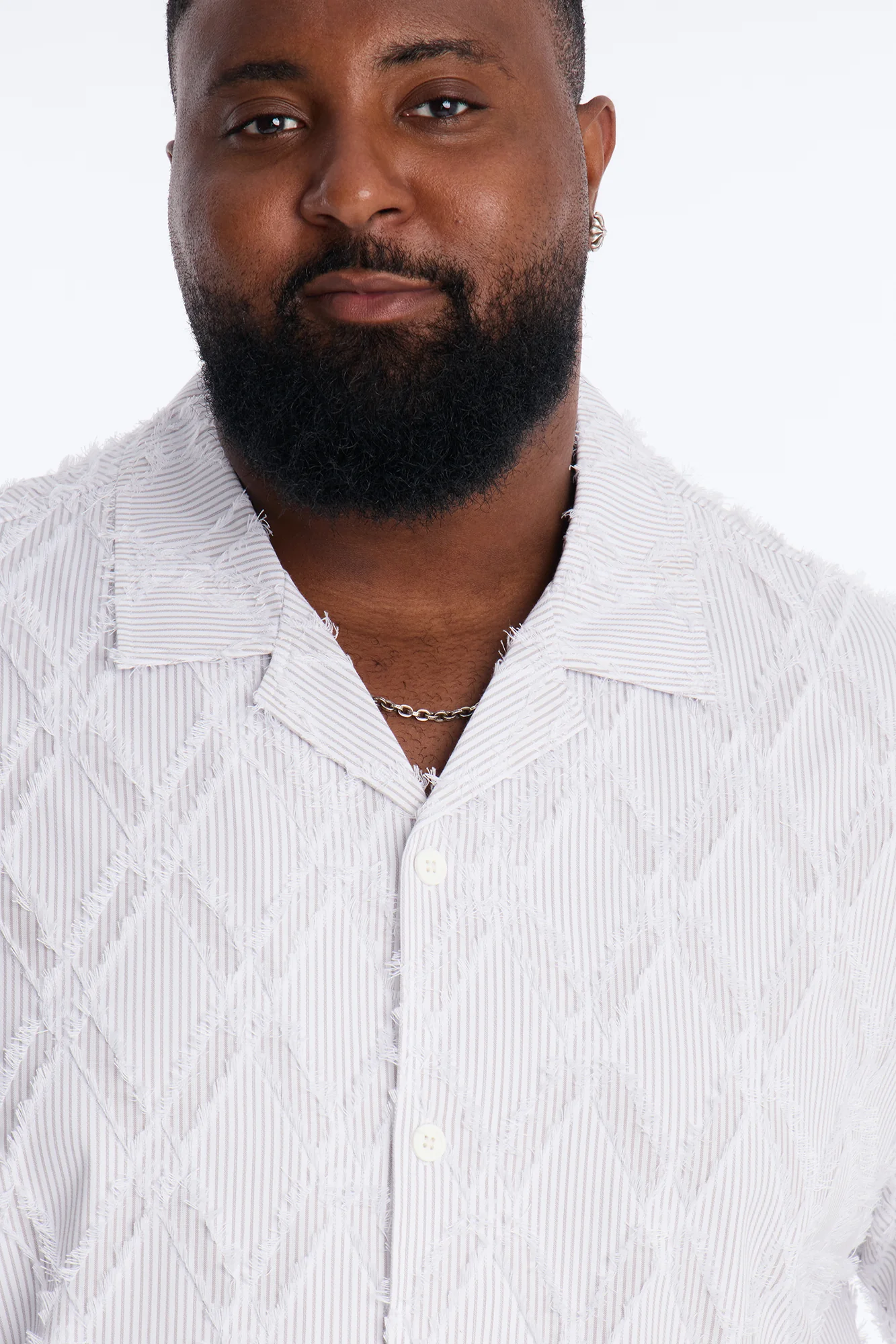 Relaxed Sahara Stripe Cuban Collar Button Up Shirt - White - Image 7