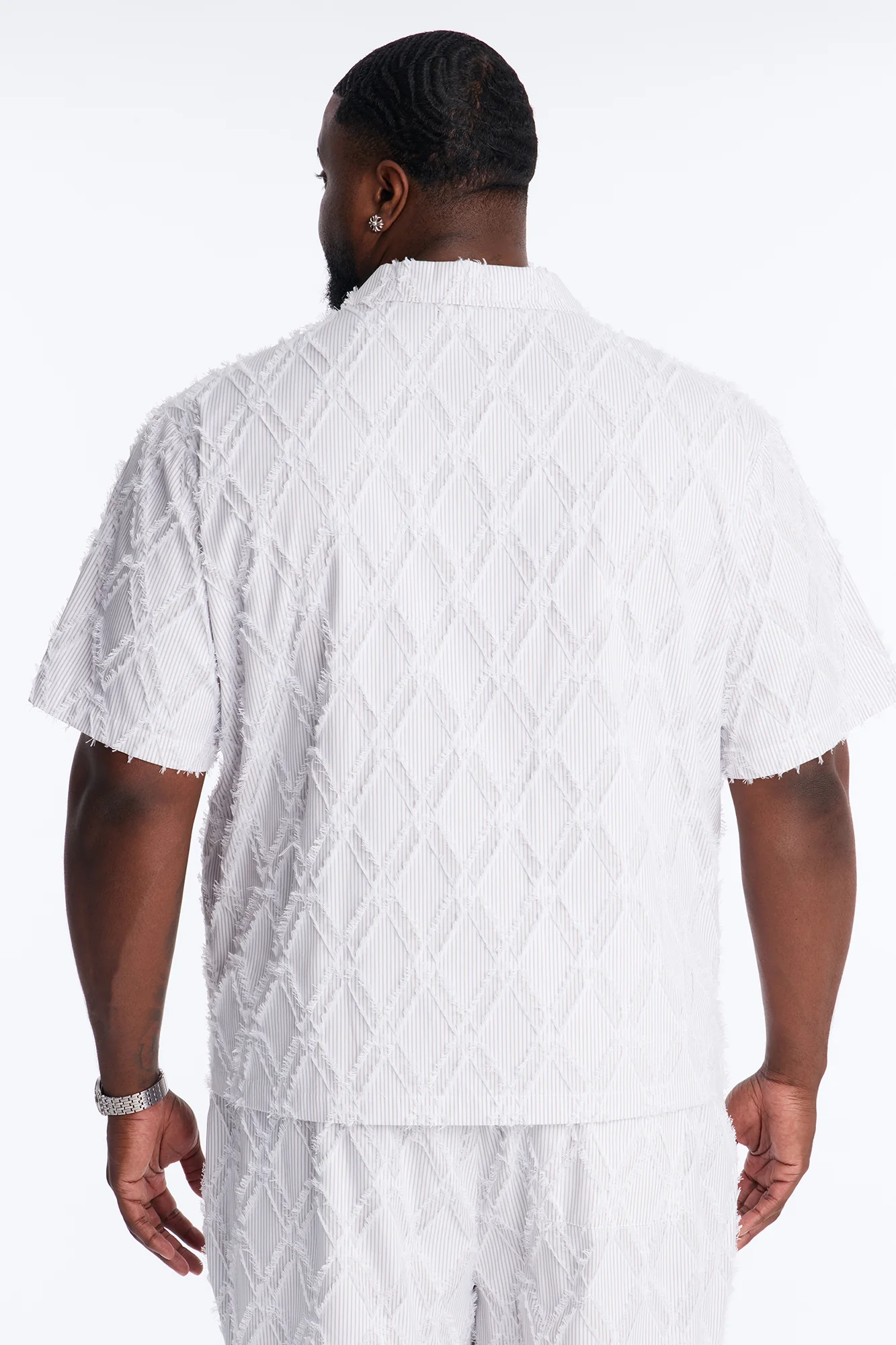 Relaxed Sahara Stripe Cuban Collar Button Up Shirt - White - Image 8