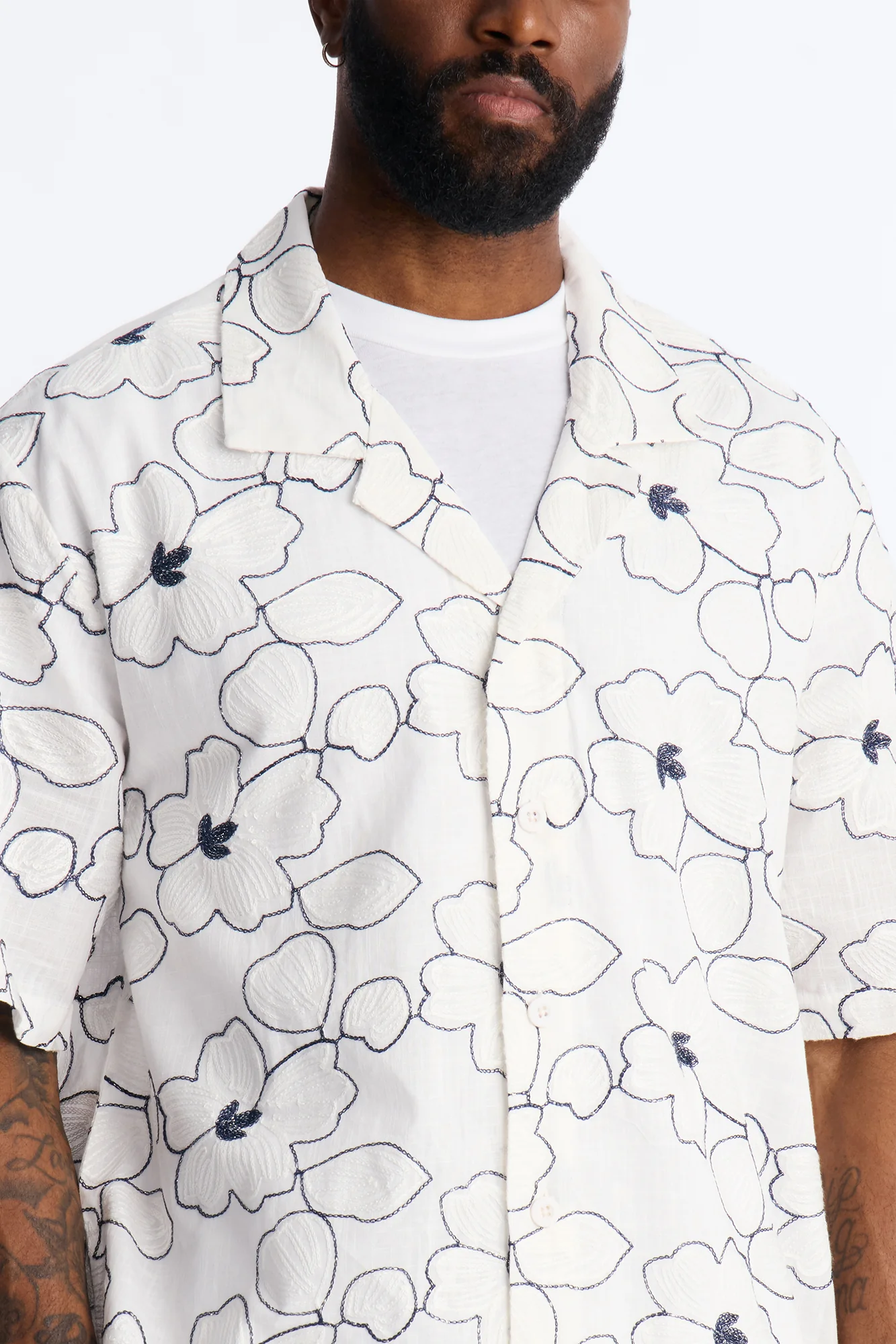 Relaxed Sand Blossom Cuban Collar Button Up Shirt - White/combo - Image 3